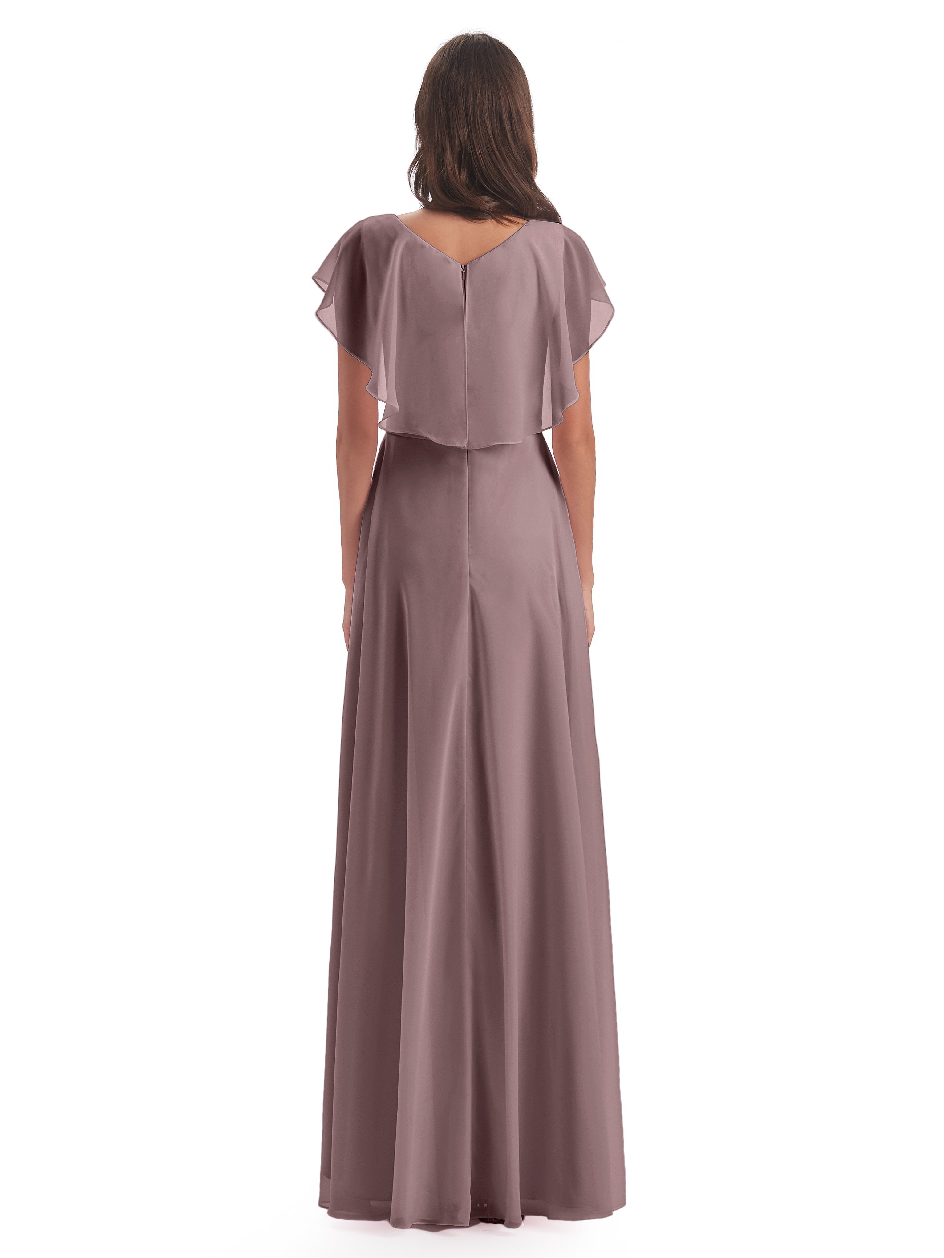 Paityn Sheath V-neck Ruffles Chiffon Long Bridesmaid Dresses