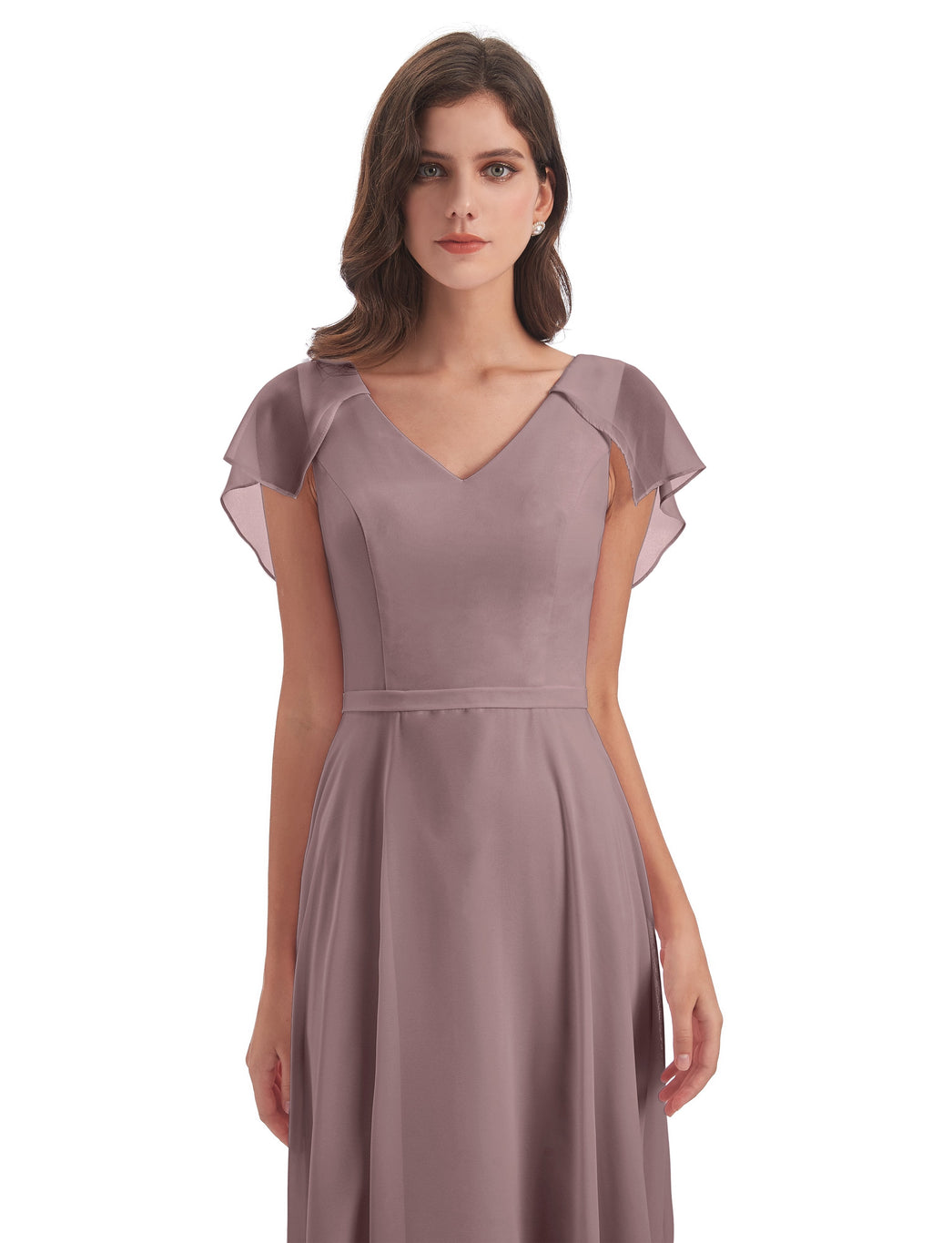 Paityn Sheath V-neck Ruffles Chiffon Long Bridesmaid Dresses