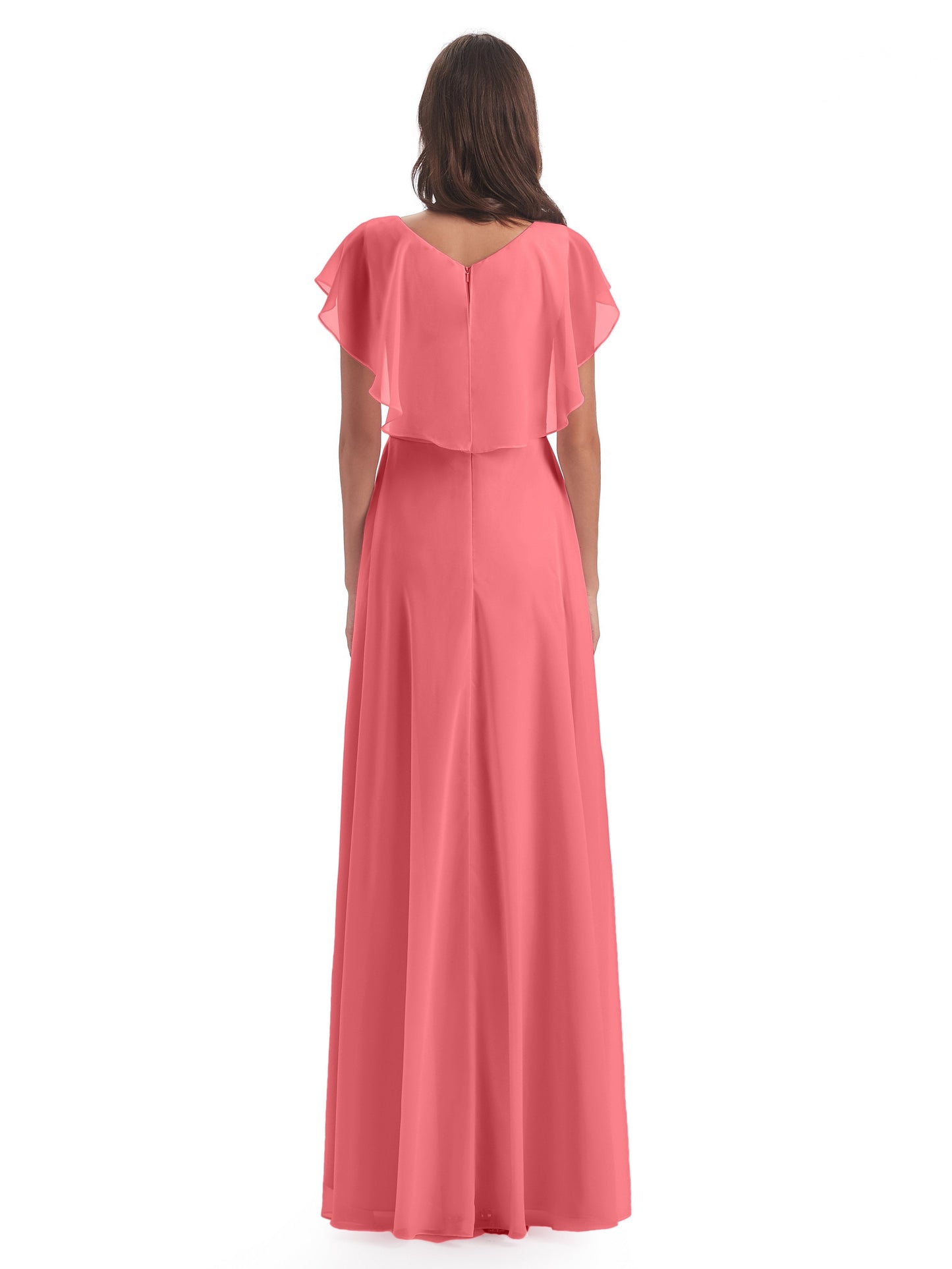 Paityn Sheath V-neck Ruffles Chiffon Long Bridesmaid Dresses