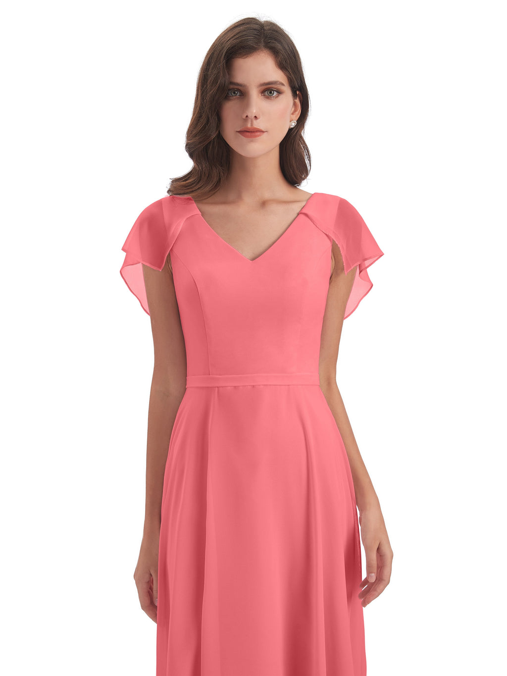 Paityn Sheath V-neck Ruffles Chiffon Long Bridesmaid Dresses
