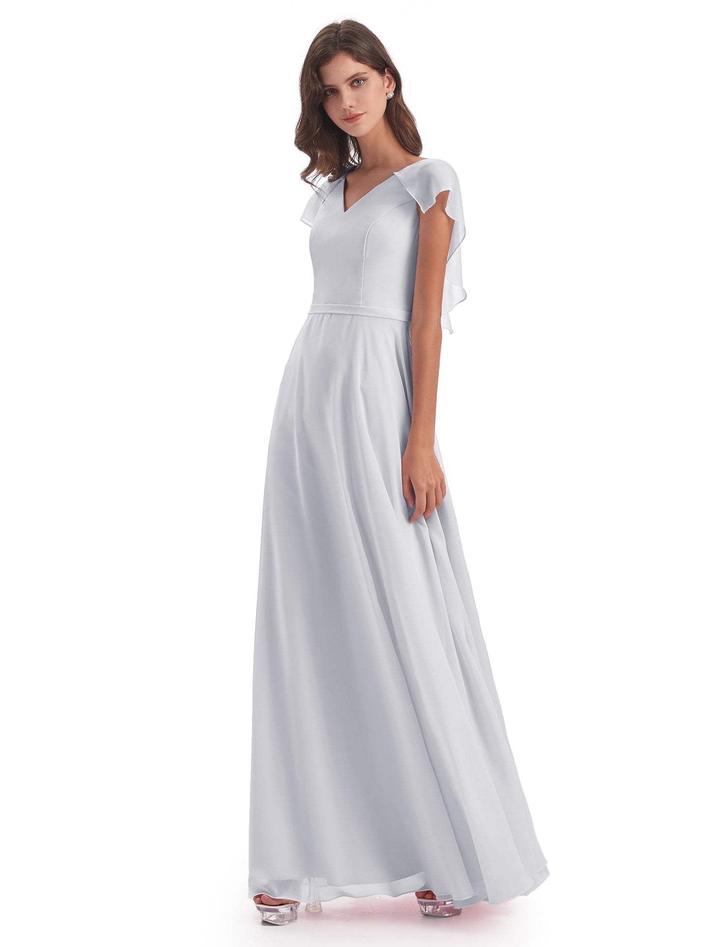 Paityn Sheath V-neck Ruffles Chiffon Long Bridesmaid Dresses