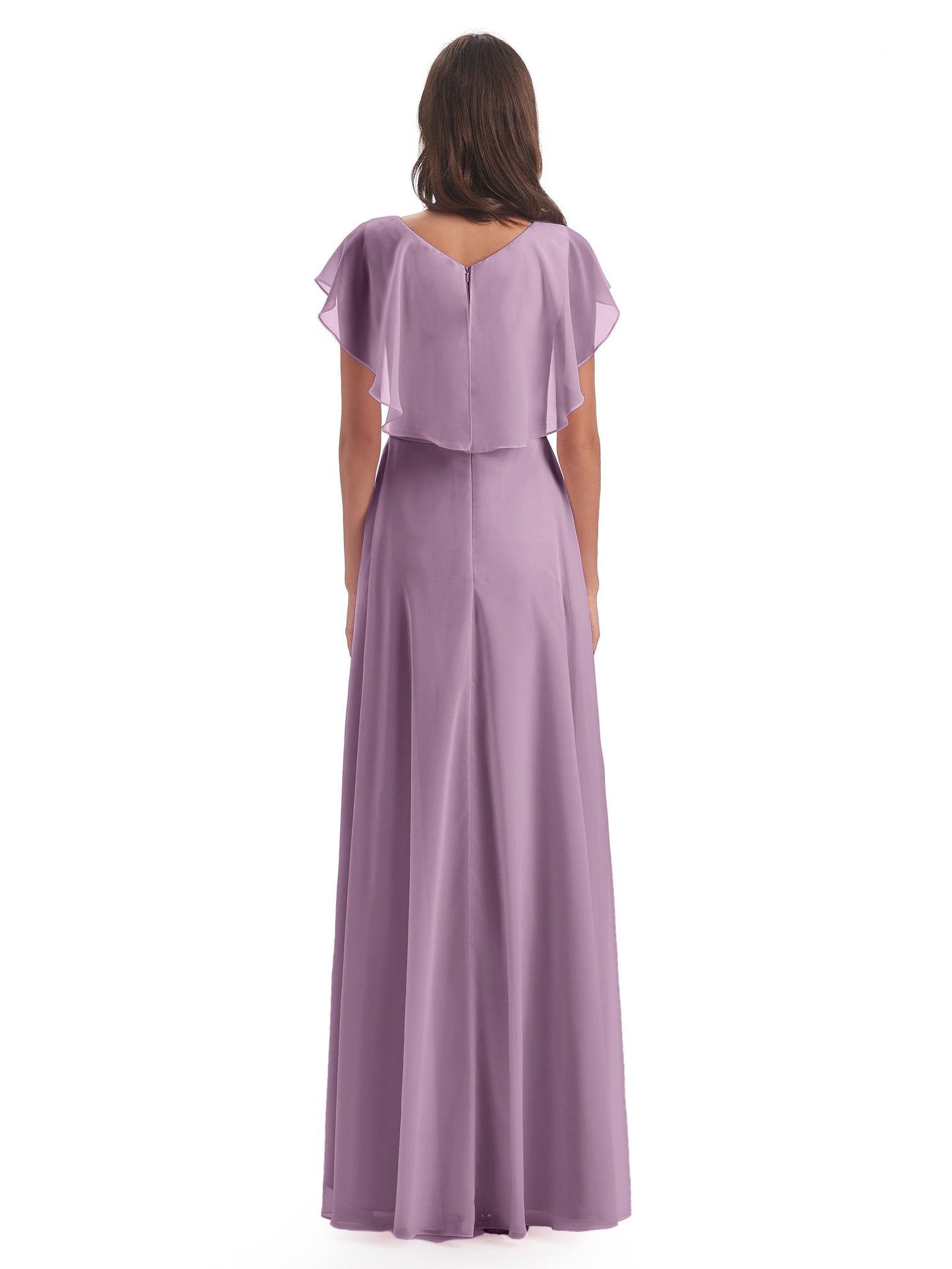 Paityn Sheath V-neck Ruffles Chiffon Long Bridesmaid Dresses