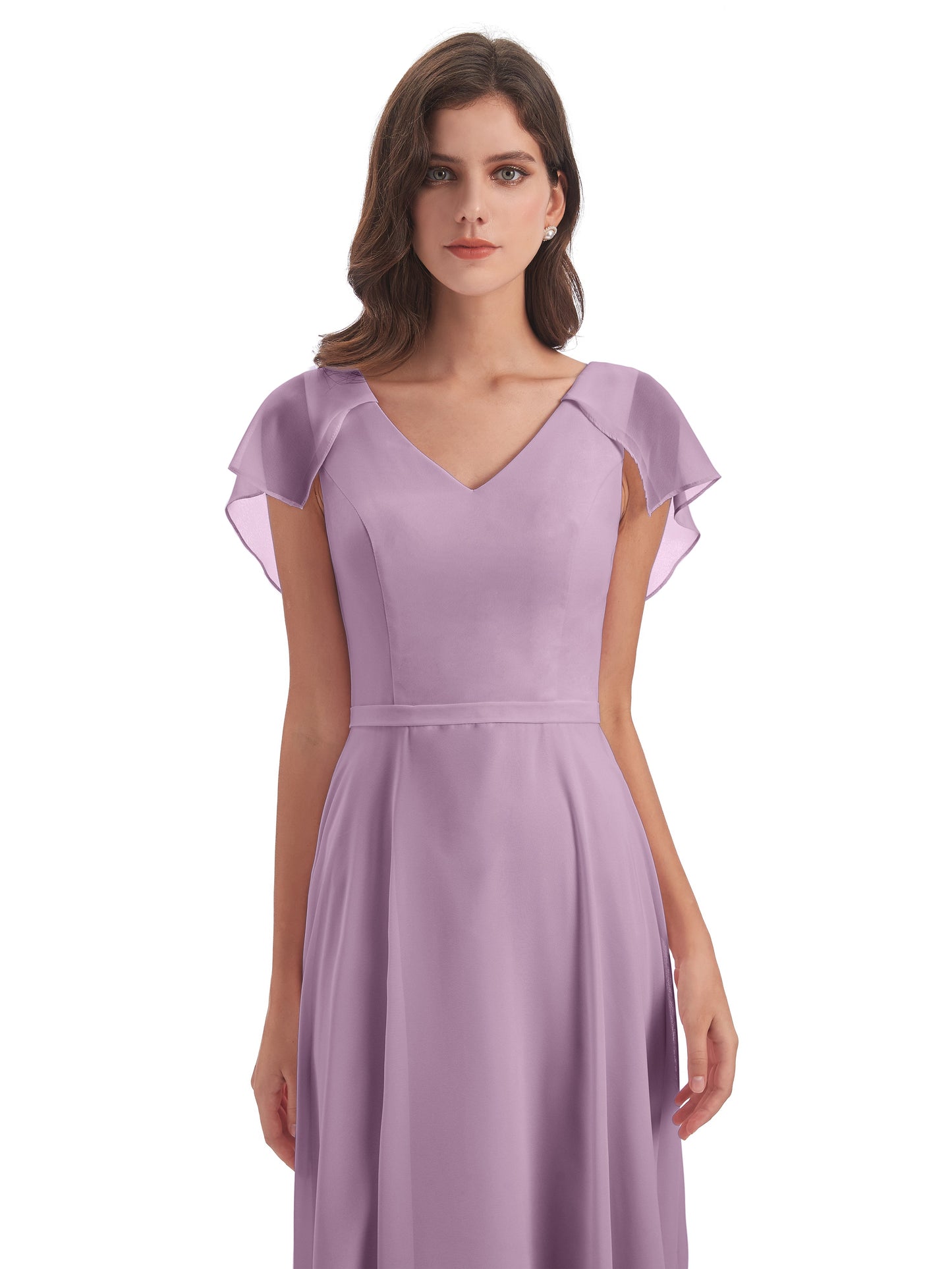 Paityn Sheath V-neck Ruffles Chiffon Long Bridesmaid Dresses