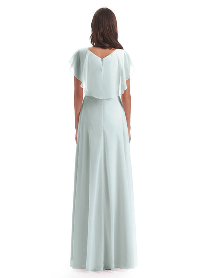 Paityn Sheath V-neck Ruffles Chiffon Long Bridesmaid Dresses