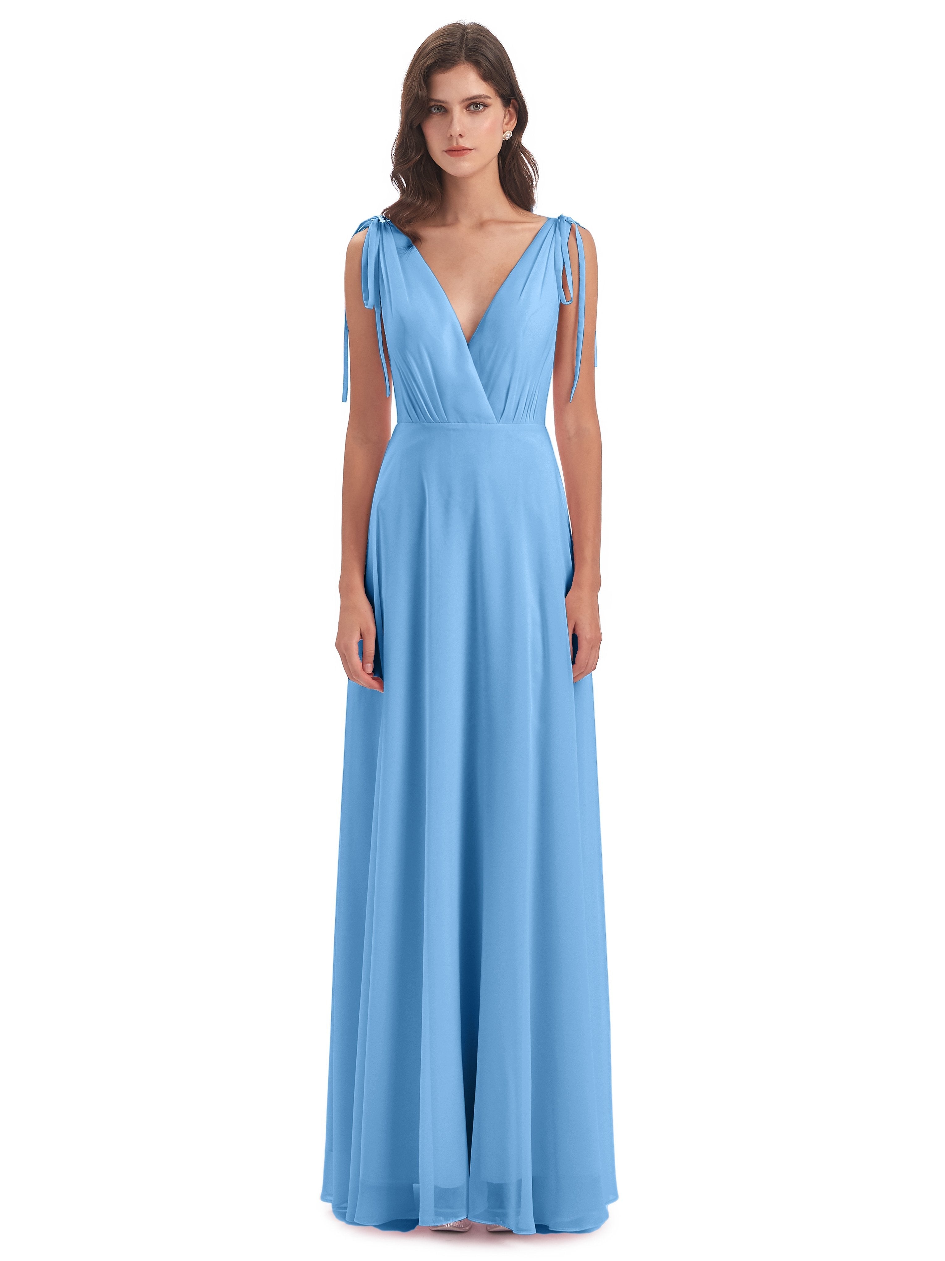 Reagan Floor Length V-neck Chiffon Bridesmaid Dresses