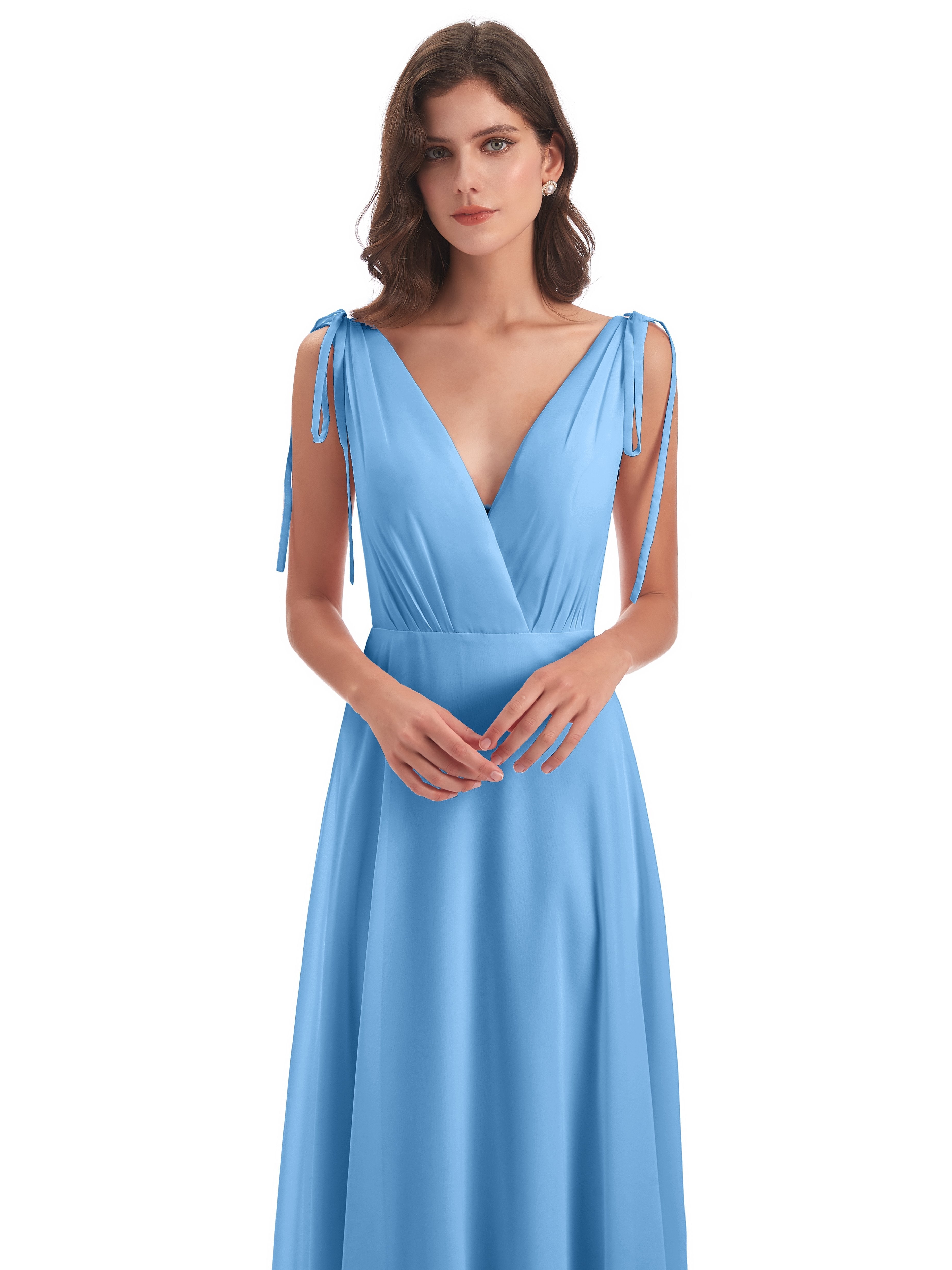 Reagan Floor Length V-neck Chiffon Bridesmaid Dresses