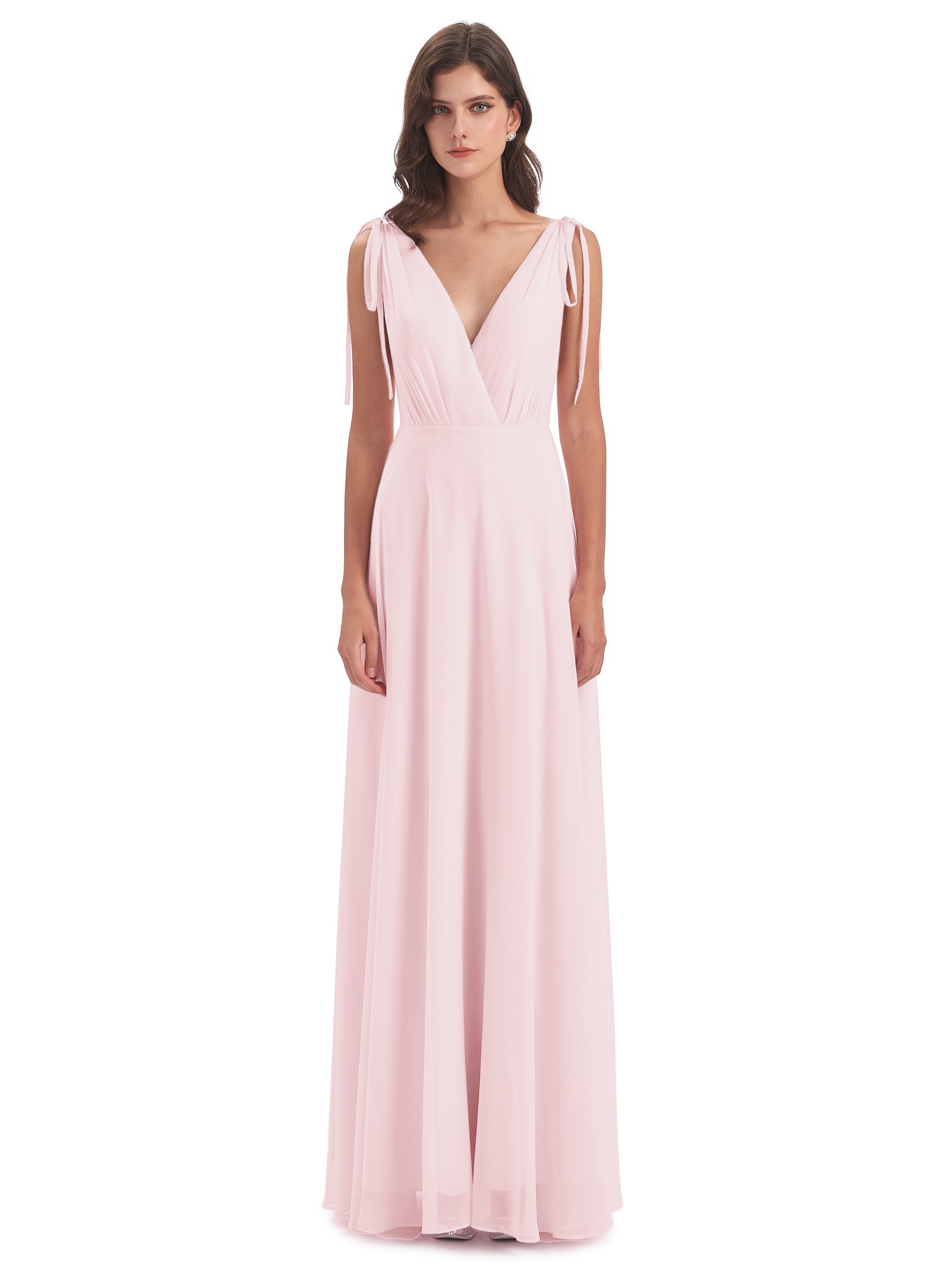 Reagan Floor Length V-neck Chiffon Bridesmaid Dresses