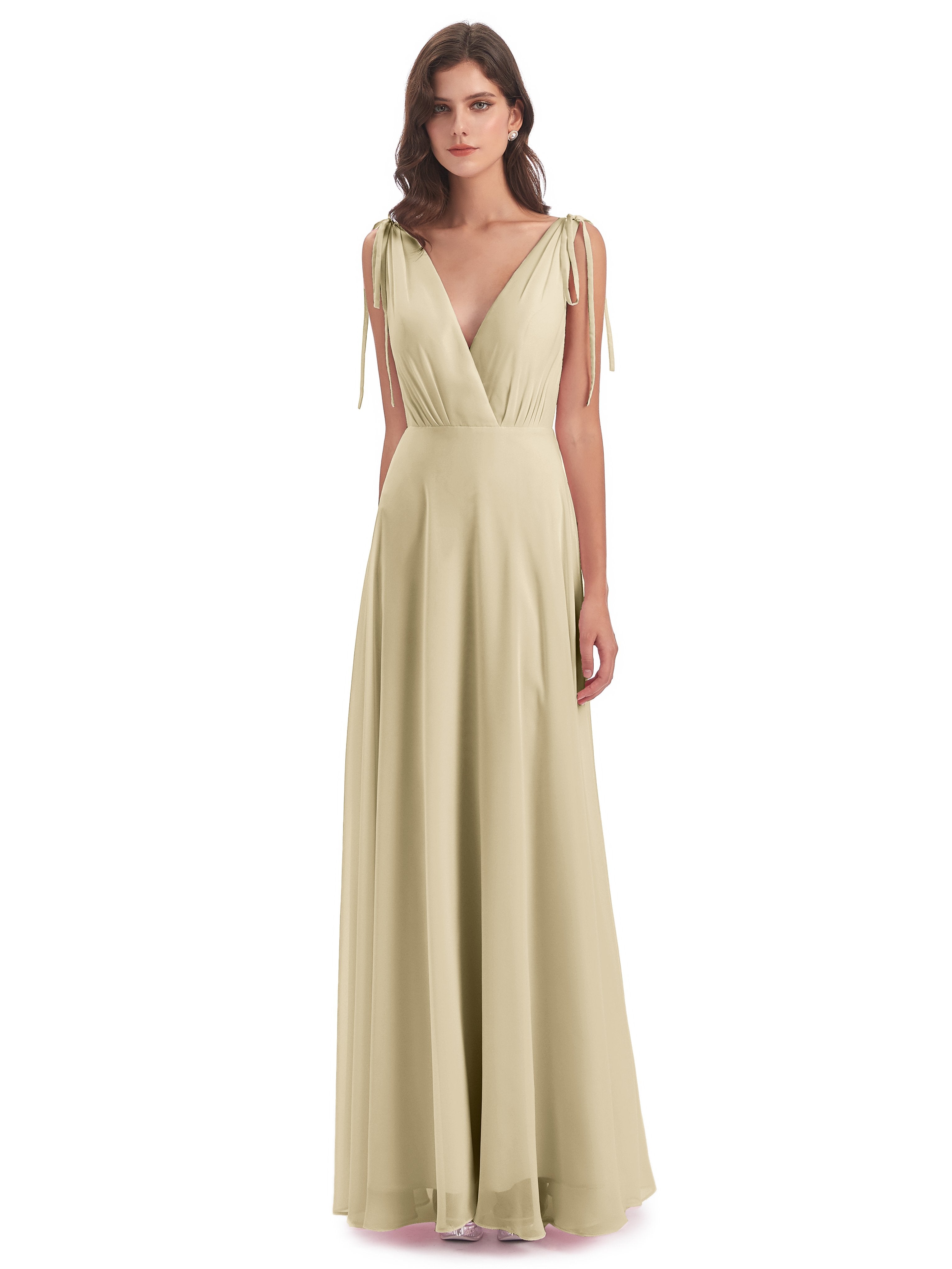 Reagan Floor Length V-neck Chiffon Bridesmaid Dresses