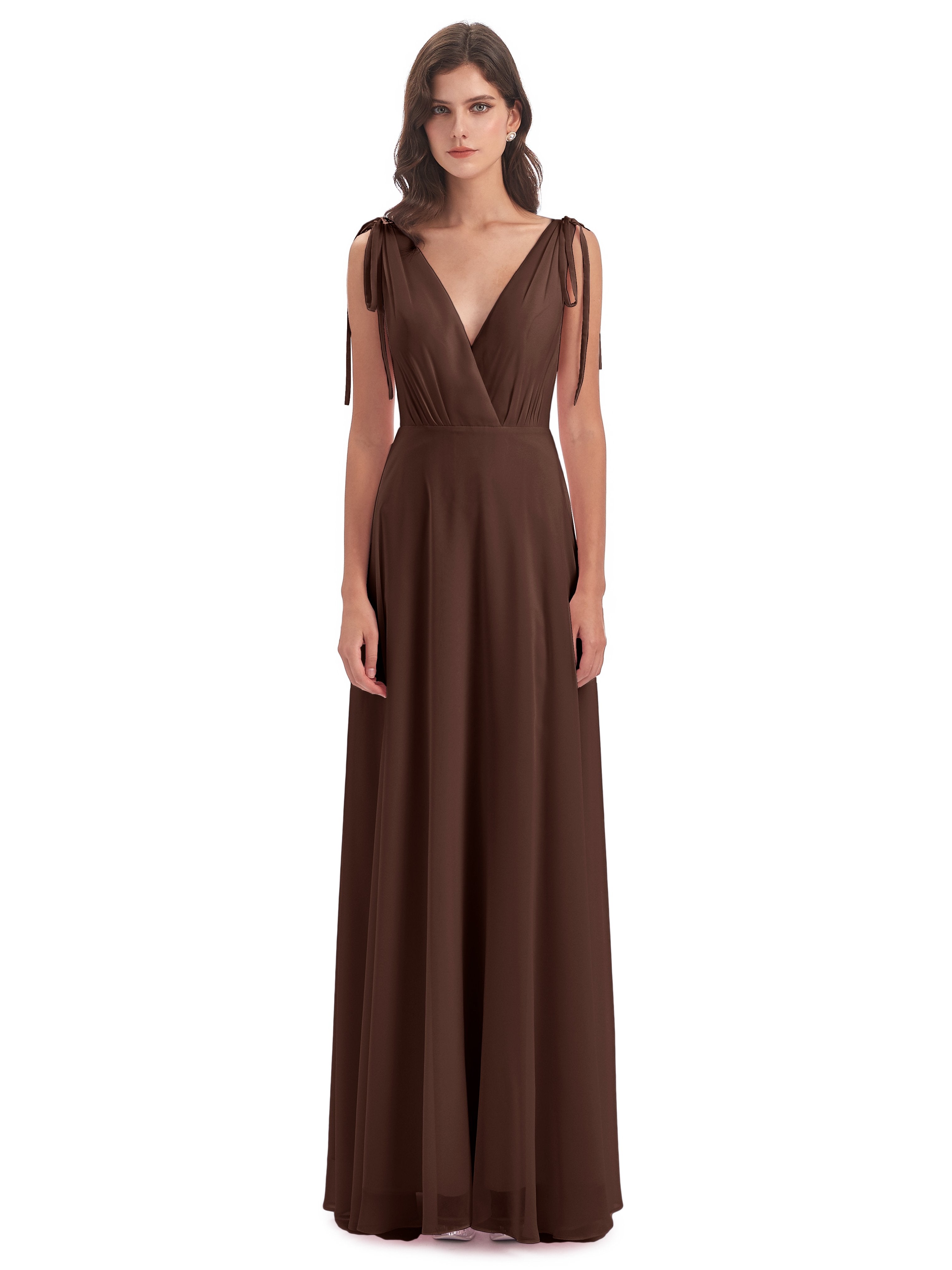 Reagan Floor Length V-neck Chiffon Bridesmaid Dresses
