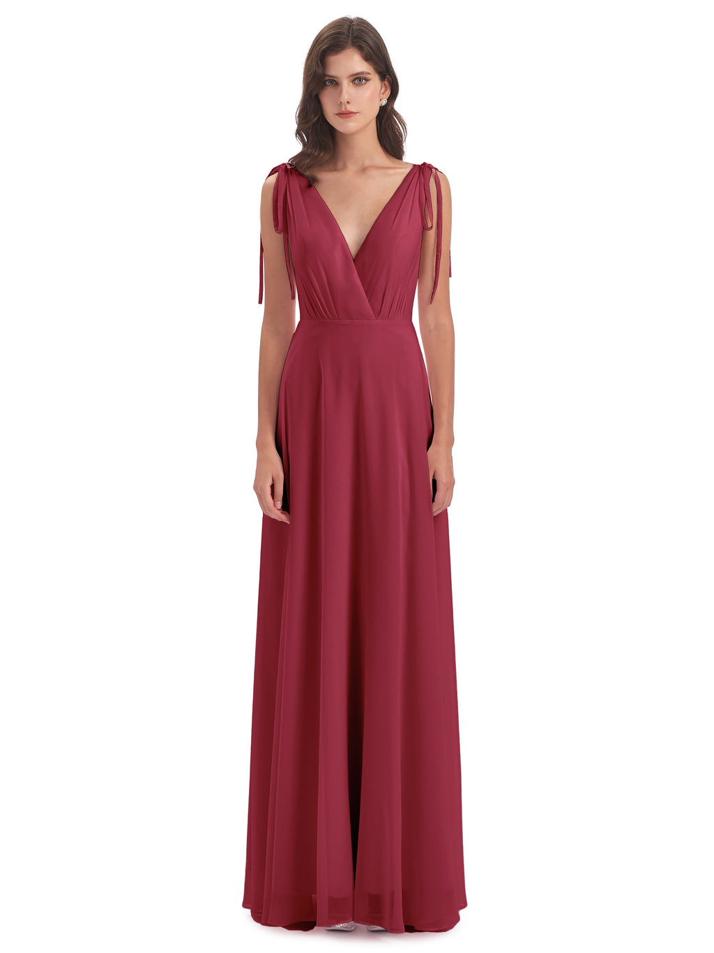 Reagan Floor Length V-neck Chiffon Bridesmaid Dresses