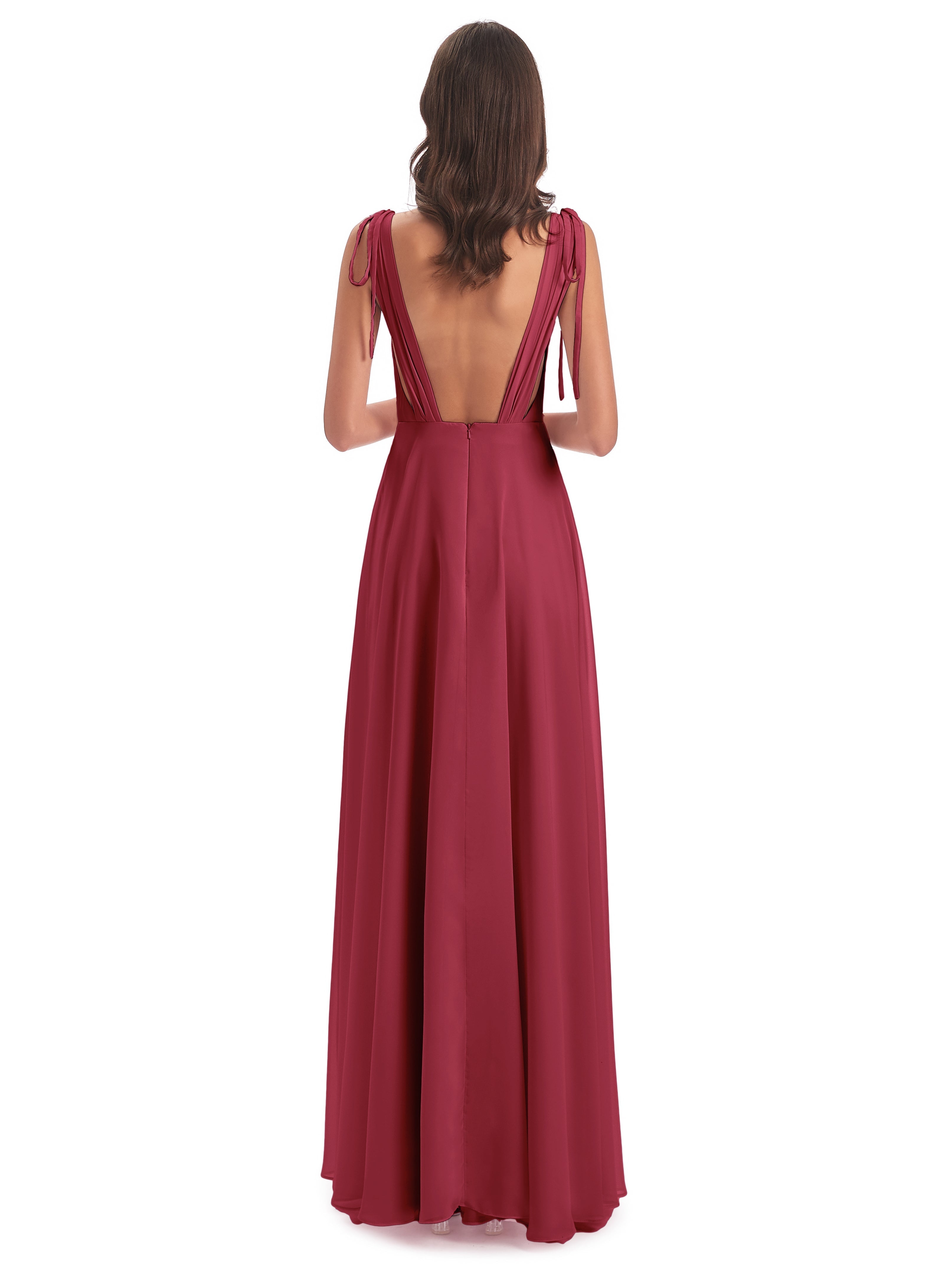 Reagan Floor Length V-neck Chiffon Bridesmaid Dresses