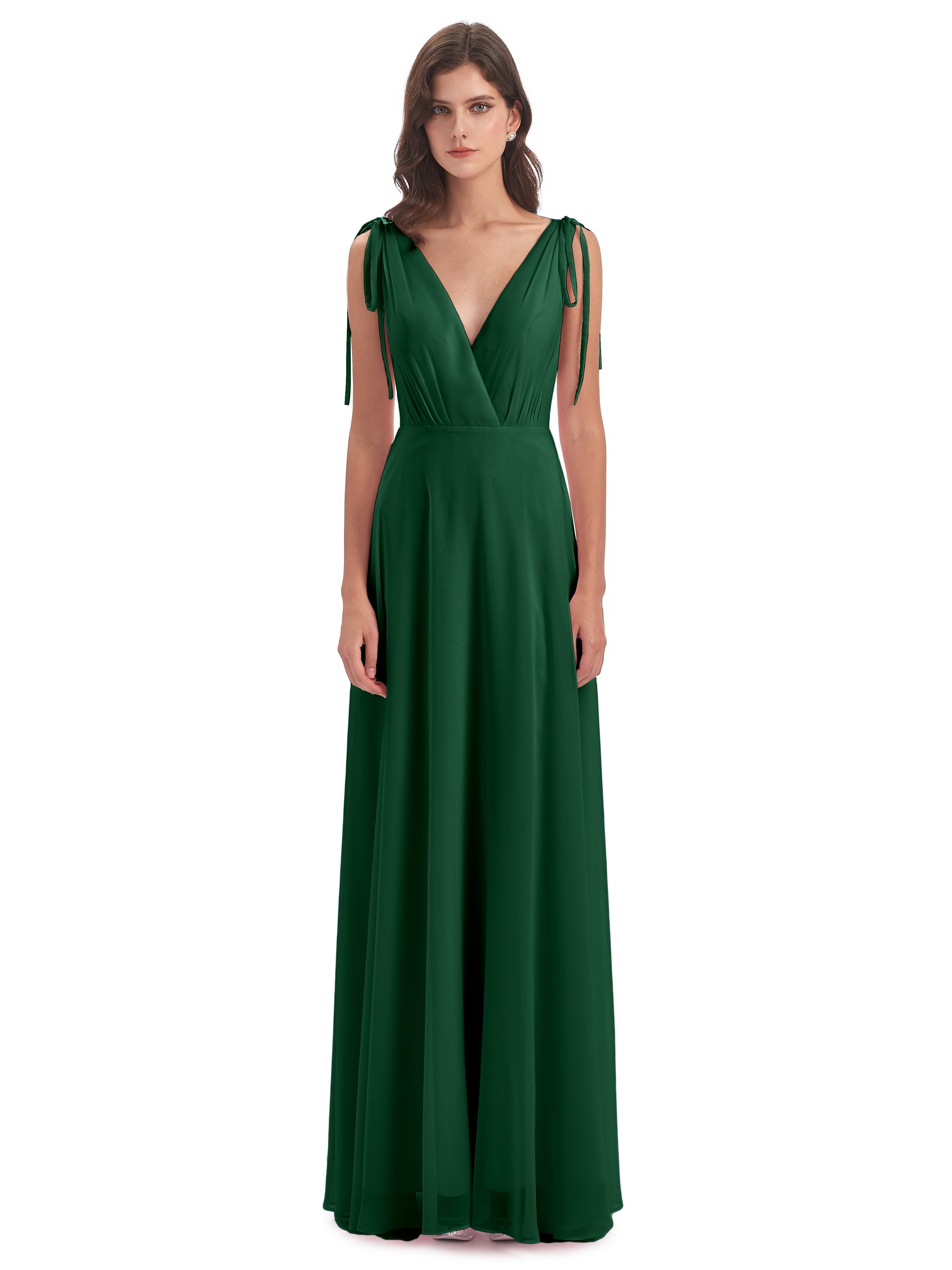 Reagan Floor Length V-neck Chiffon Bridesmaid Dresses