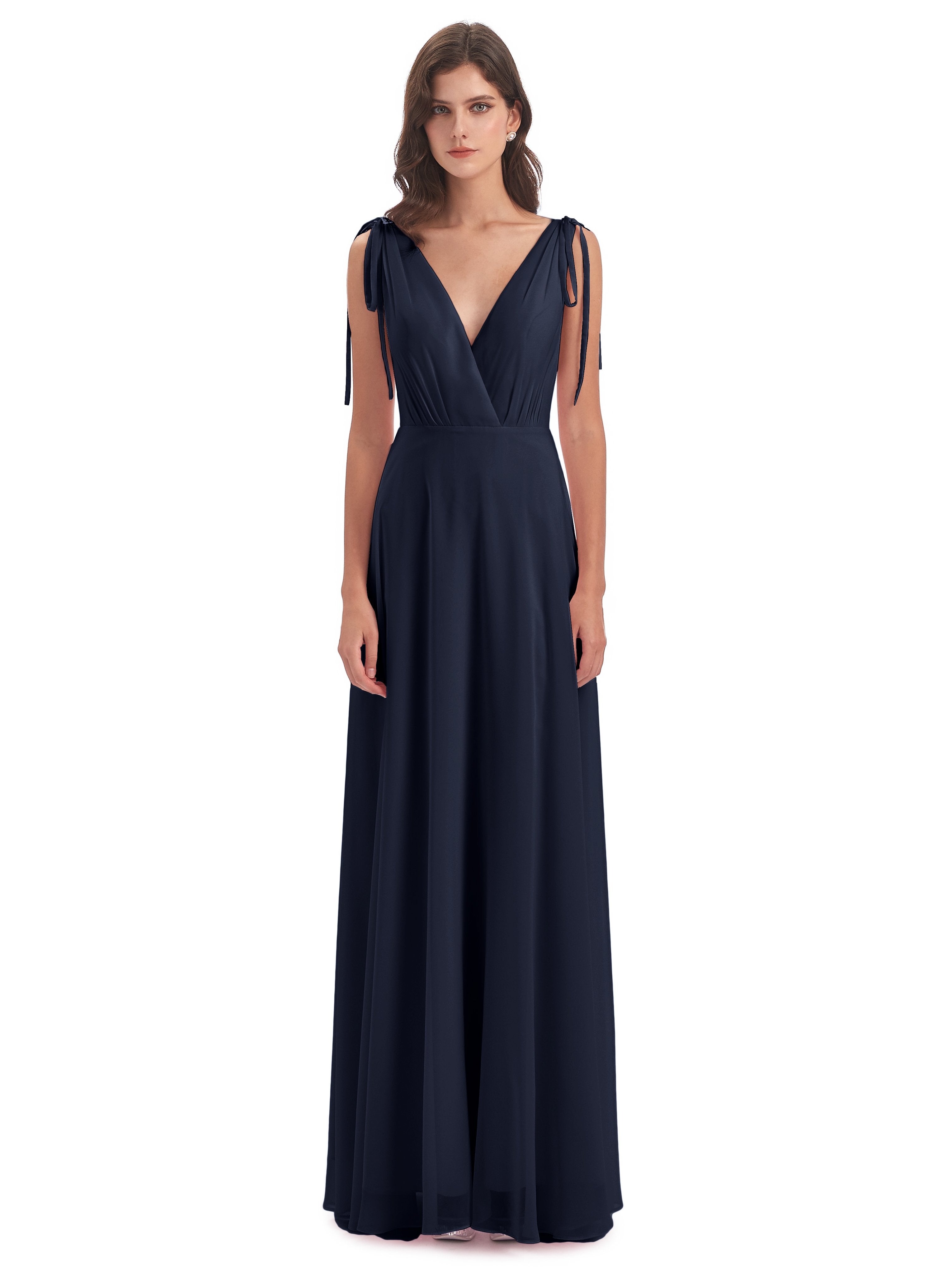 Reagan Floor Length V-neck Chiffon Bridesmaid Dresses