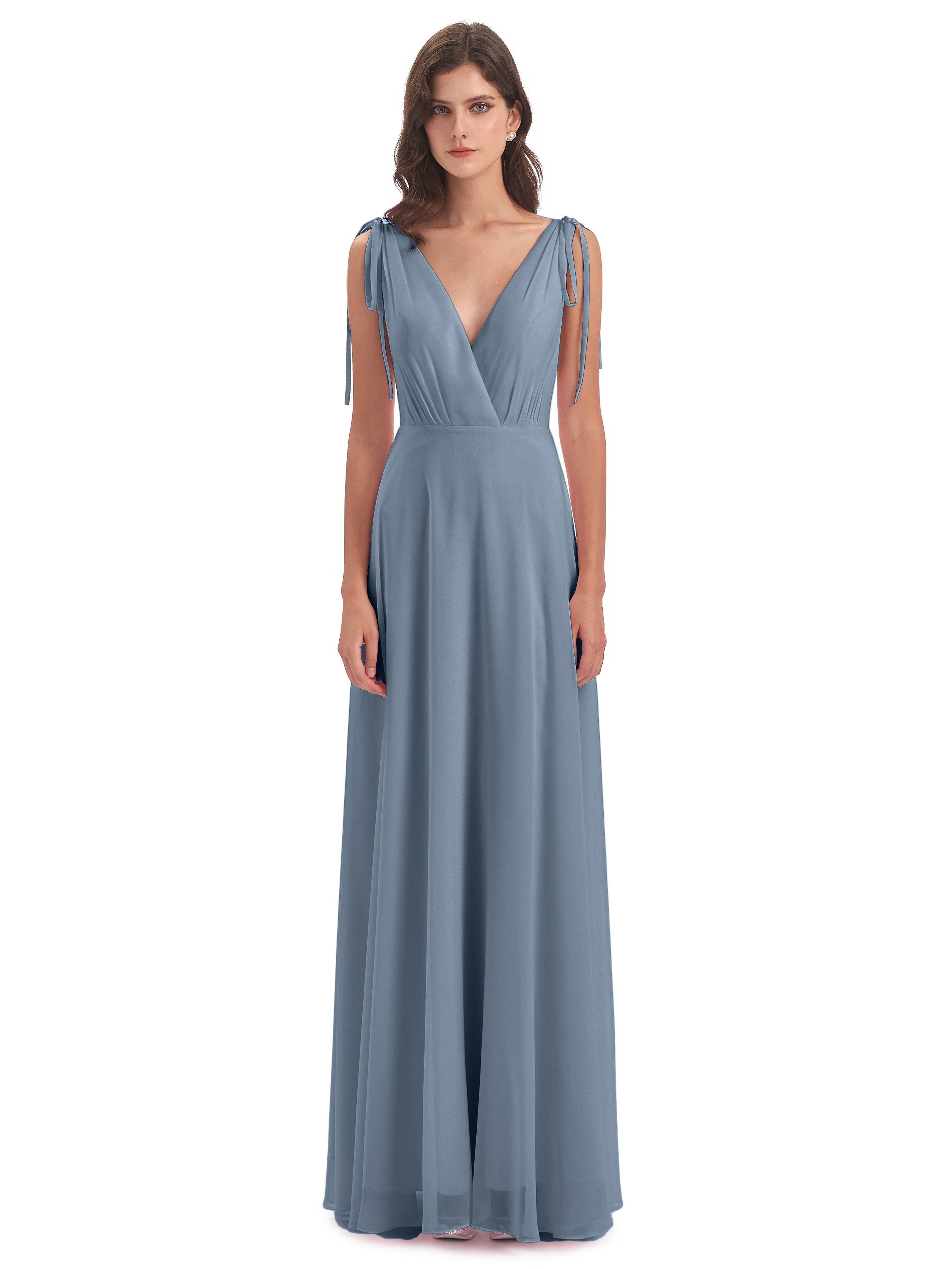 Reagan Floor Length V-neck Chiffon Bridesmaid Dresses