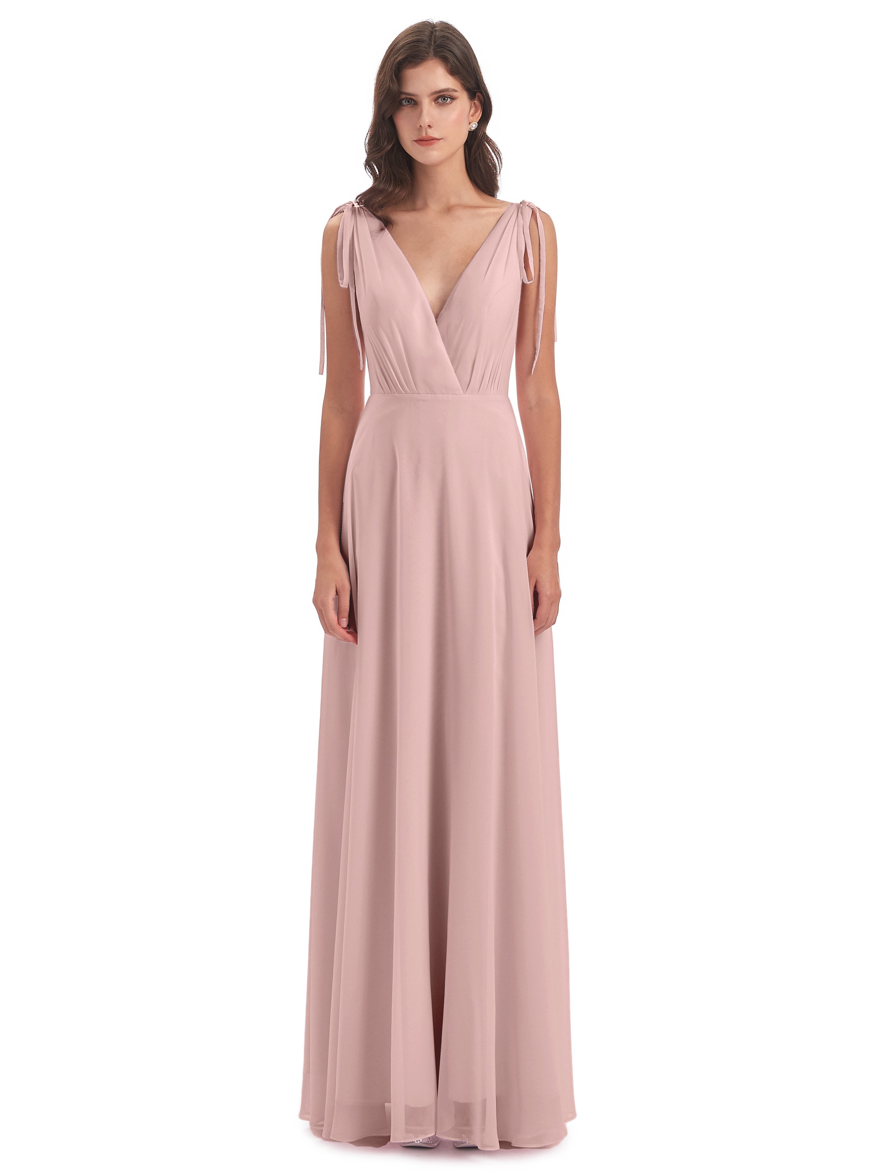 Reagan Floor Length V-neck Chiffon Bridesmaid Dresses