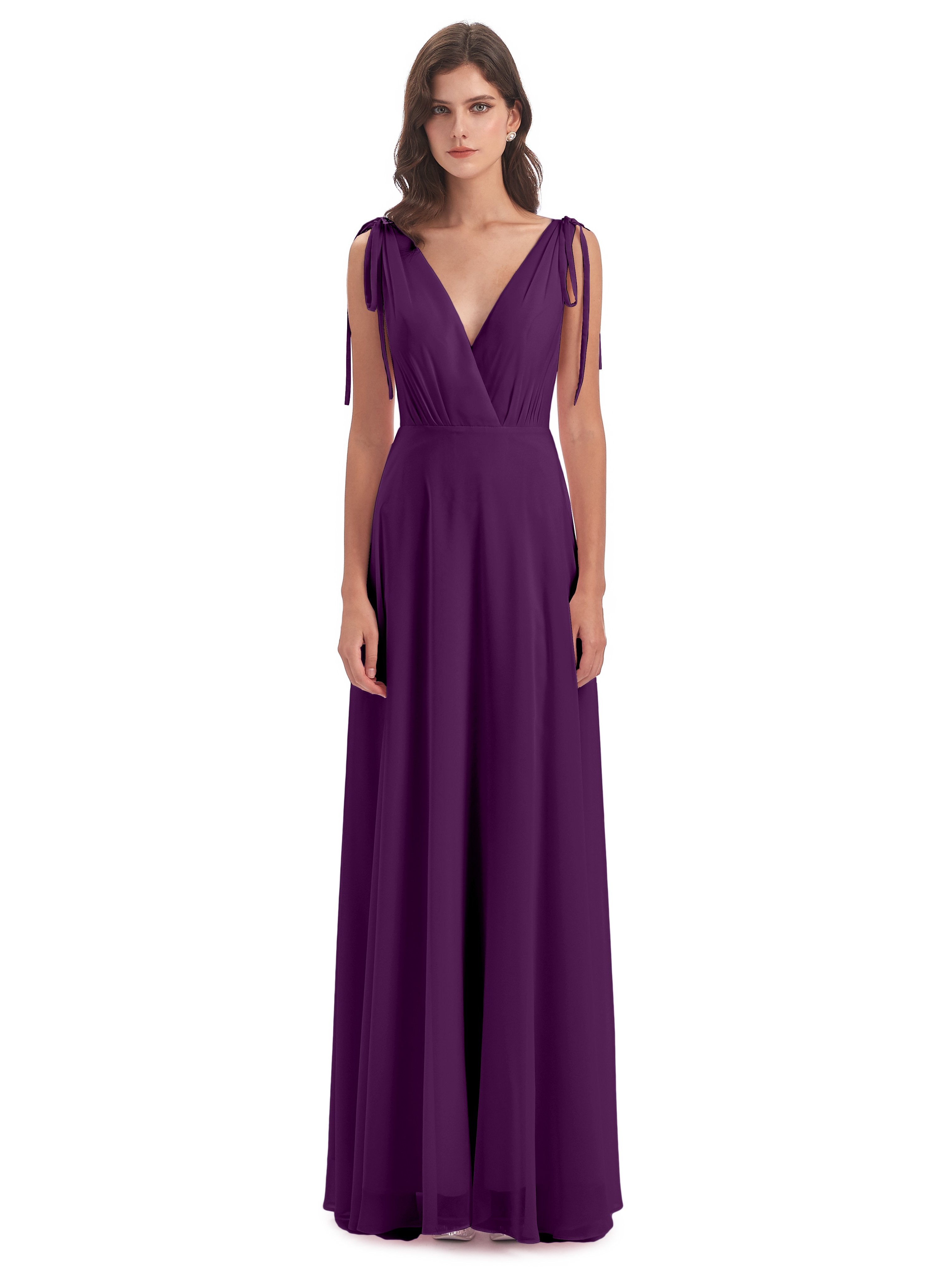 Reagan Floor Length V-neck Chiffon Bridesmaid Dresses