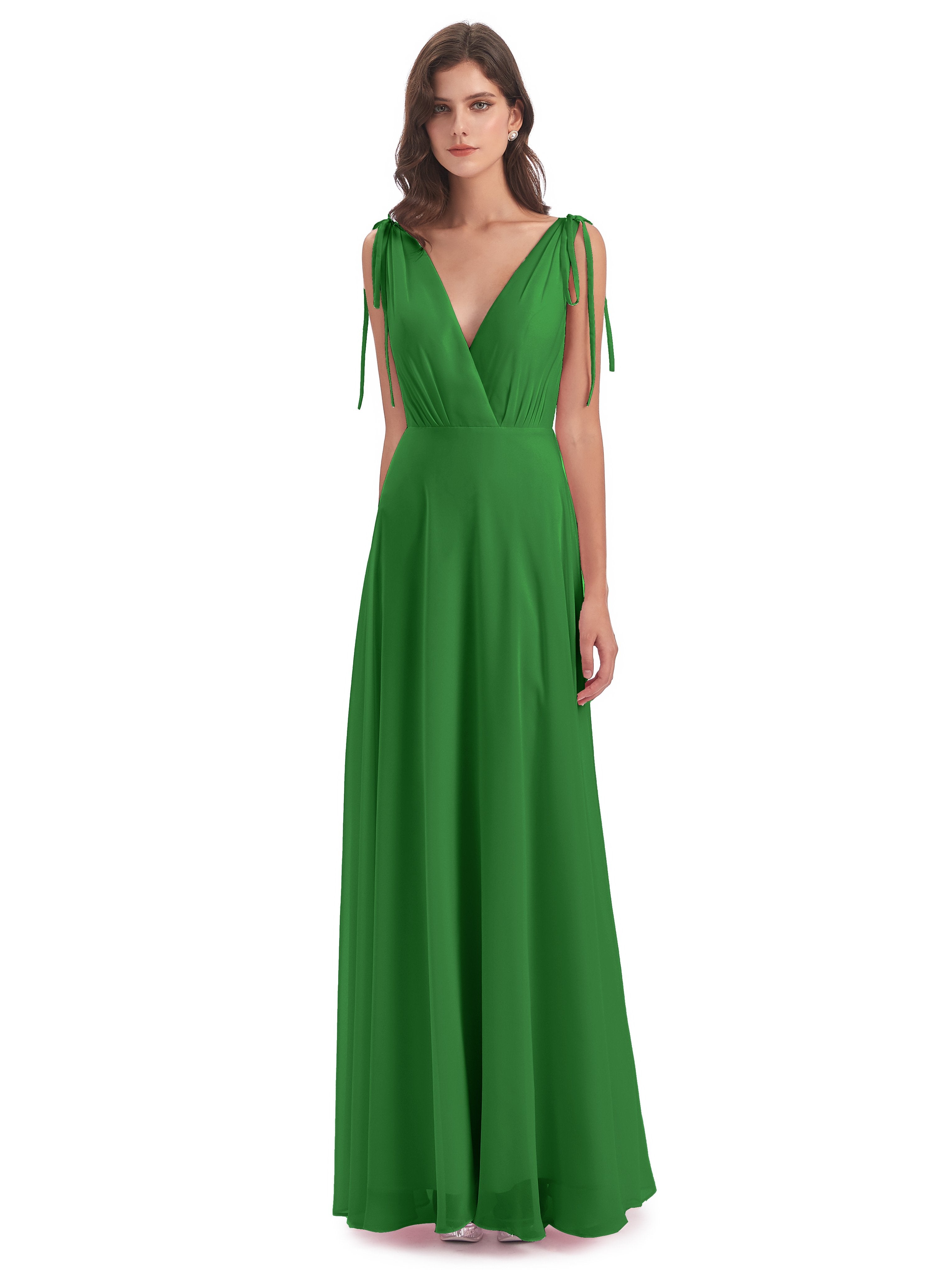 Reagan Floor Length V-neck Chiffon Bridesmaid Dresses