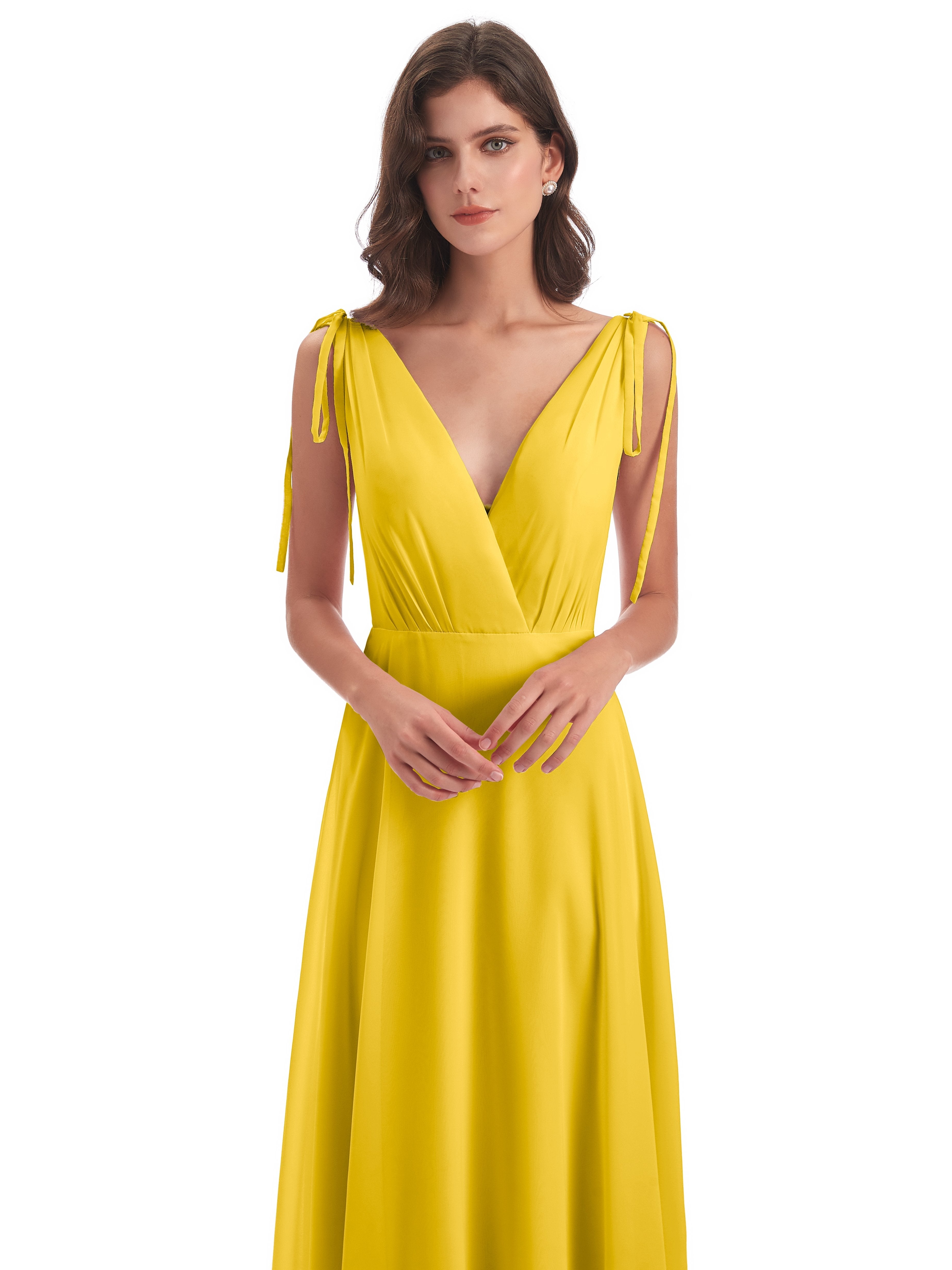 Reagan Floor Length V-neck Chiffon Bridesmaid Dresses