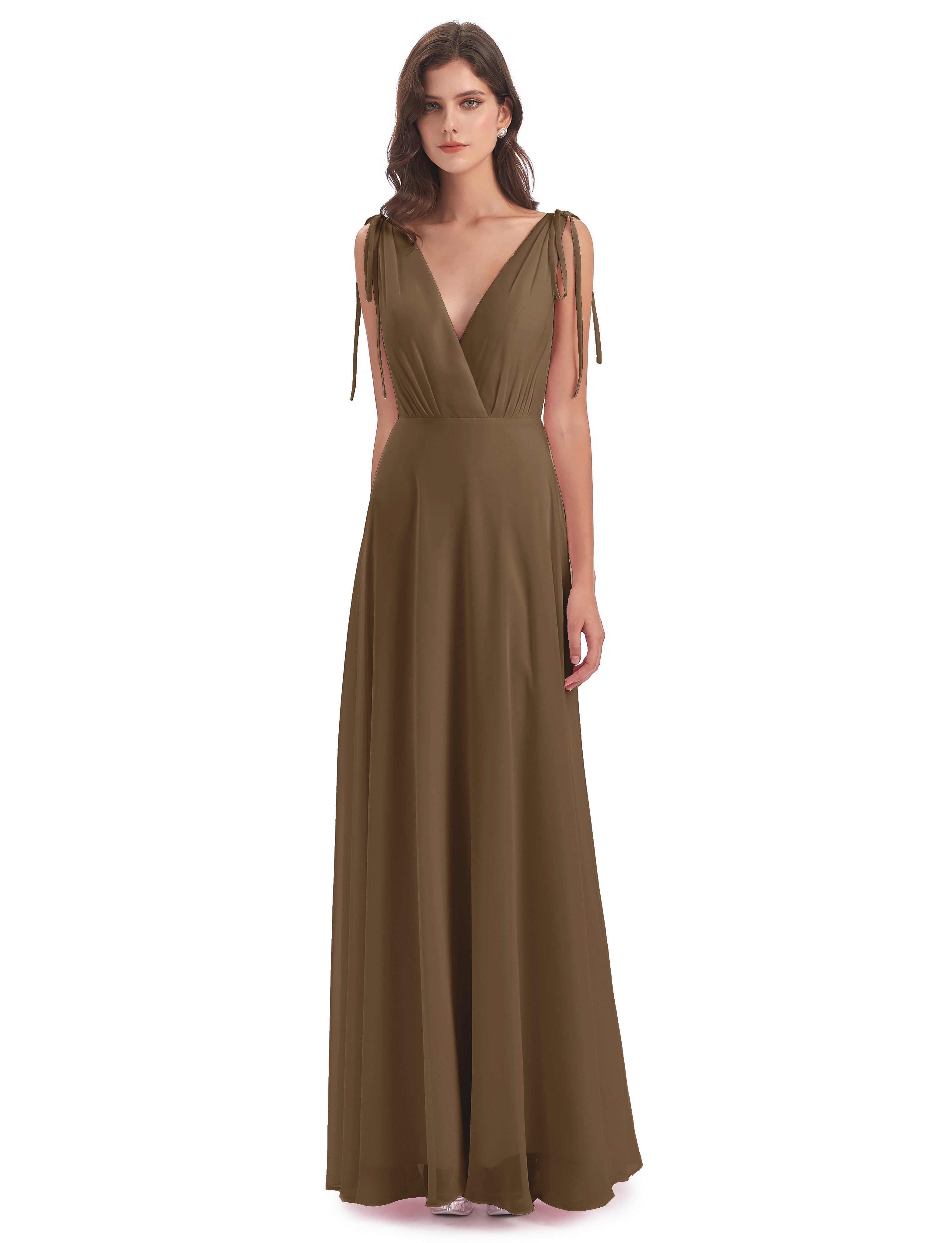 Reagan Floor Length V-neck Chiffon Bridesmaid Dresses