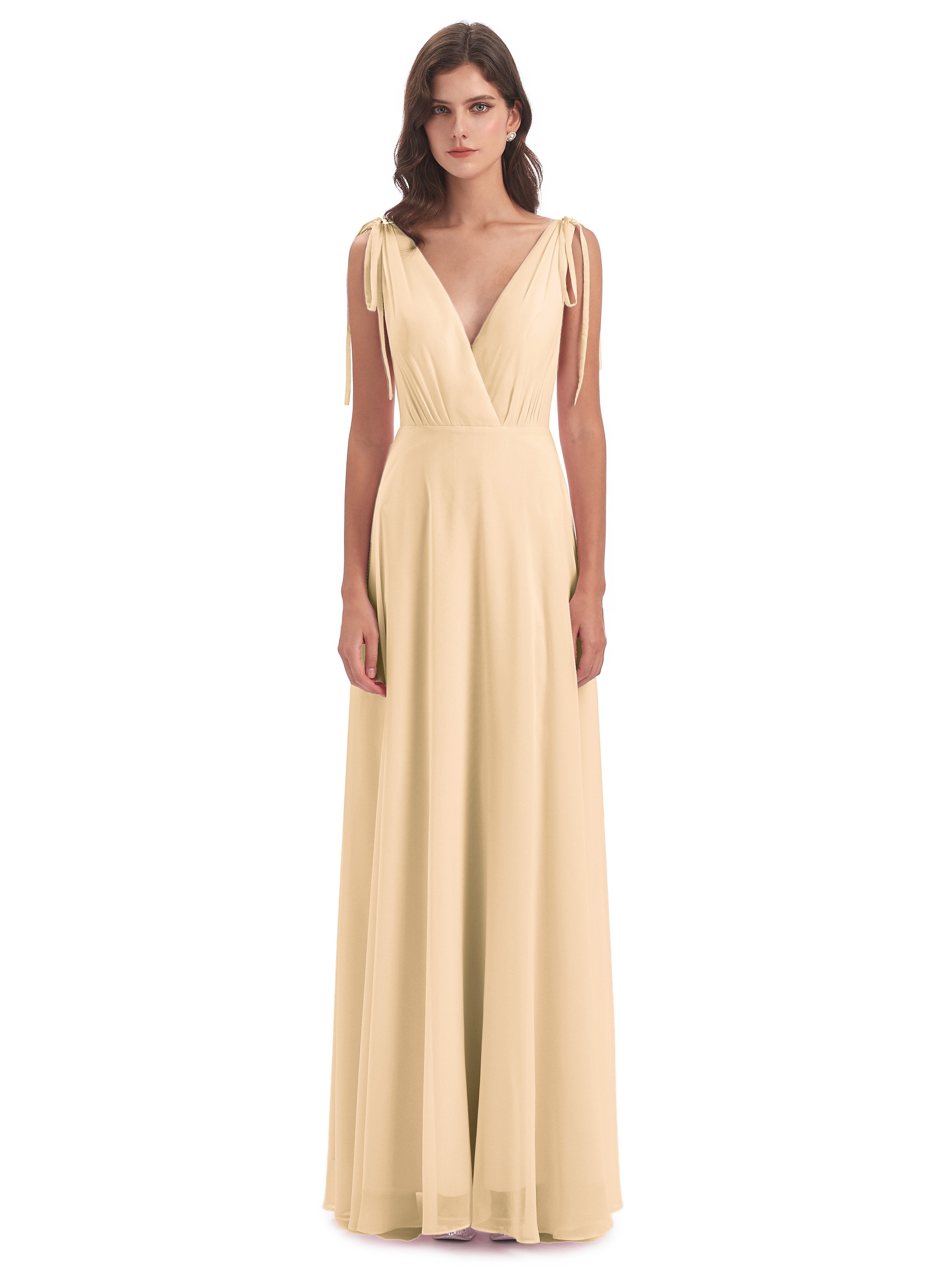 Reagan Floor Length V-neck Chiffon Bridesmaid Dresses
