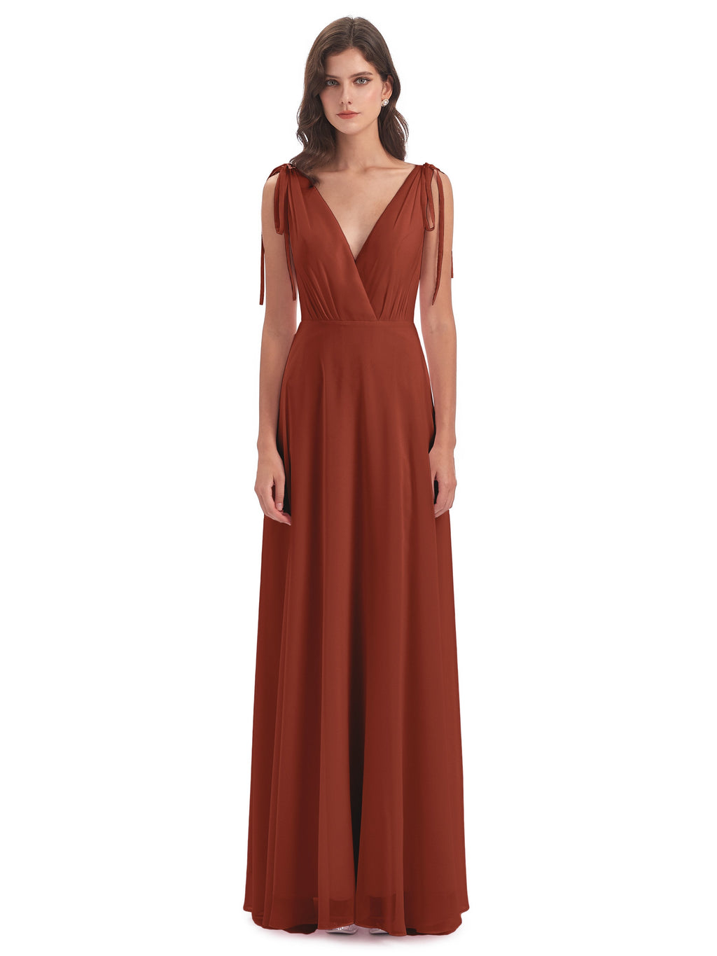 Reagan Floor Length V-neck Chiffon Bridesmaid Dresses
