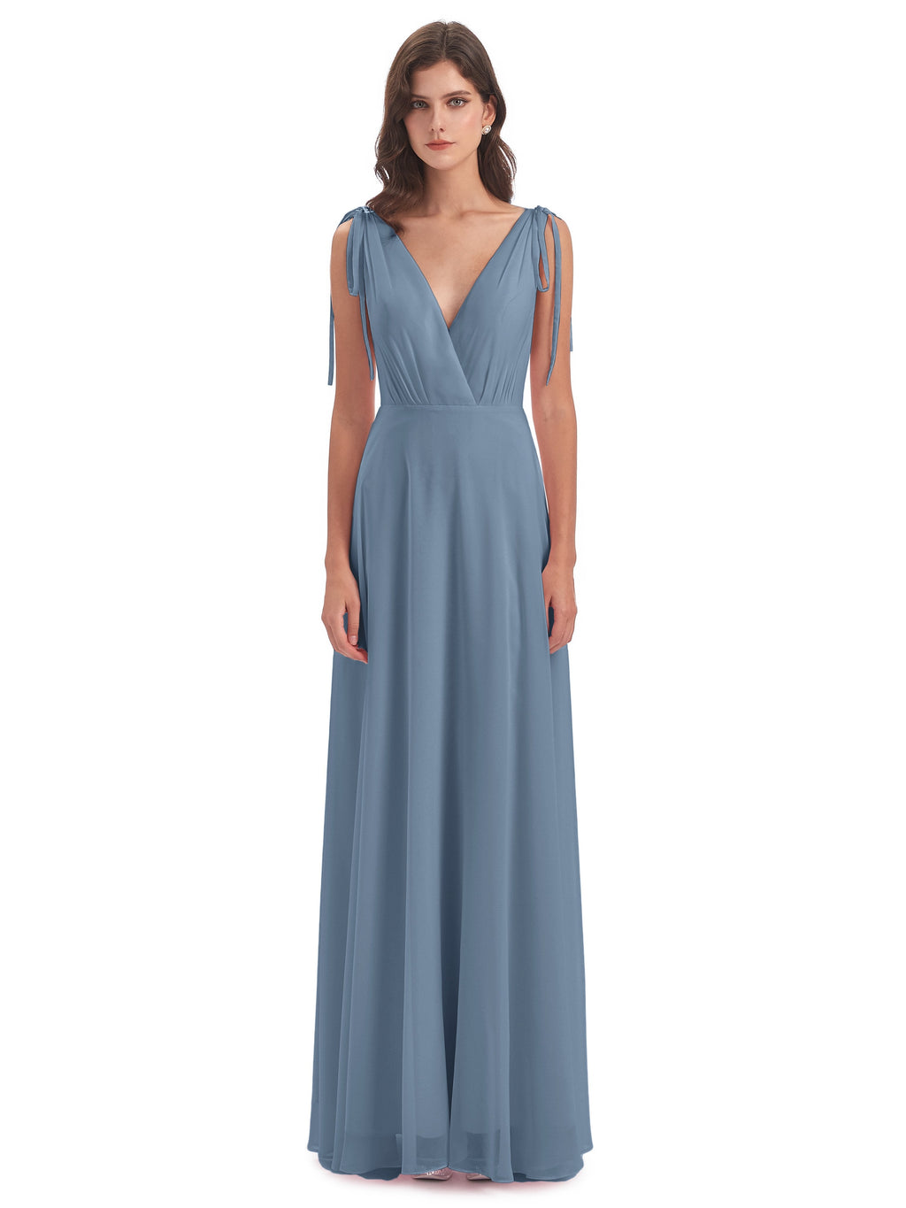 Reagan Floor Length V-neck Chiffon Bridesmaid Dresses