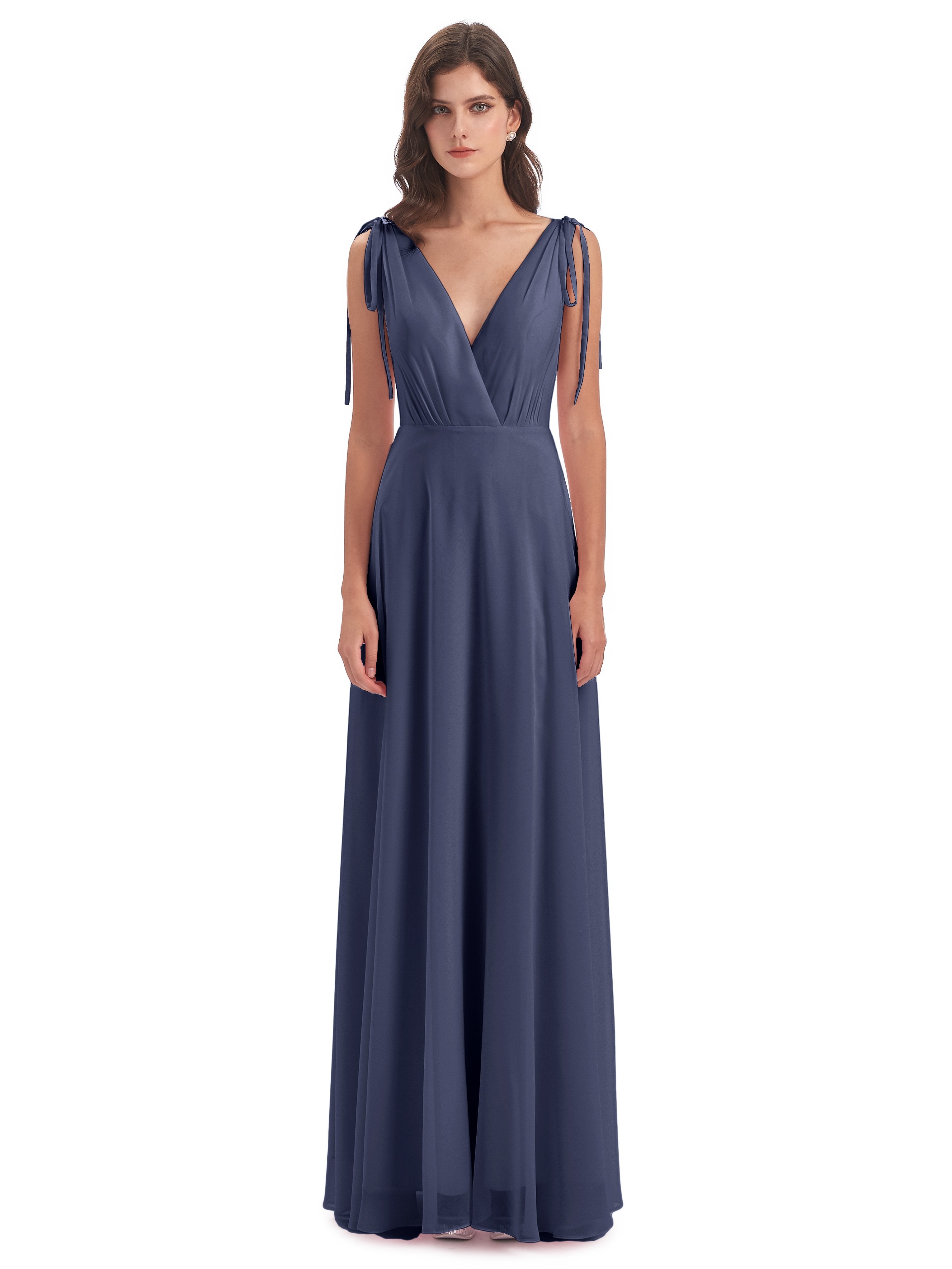 Reagan Floor Length V-neck Chiffon Bridesmaid Dresses