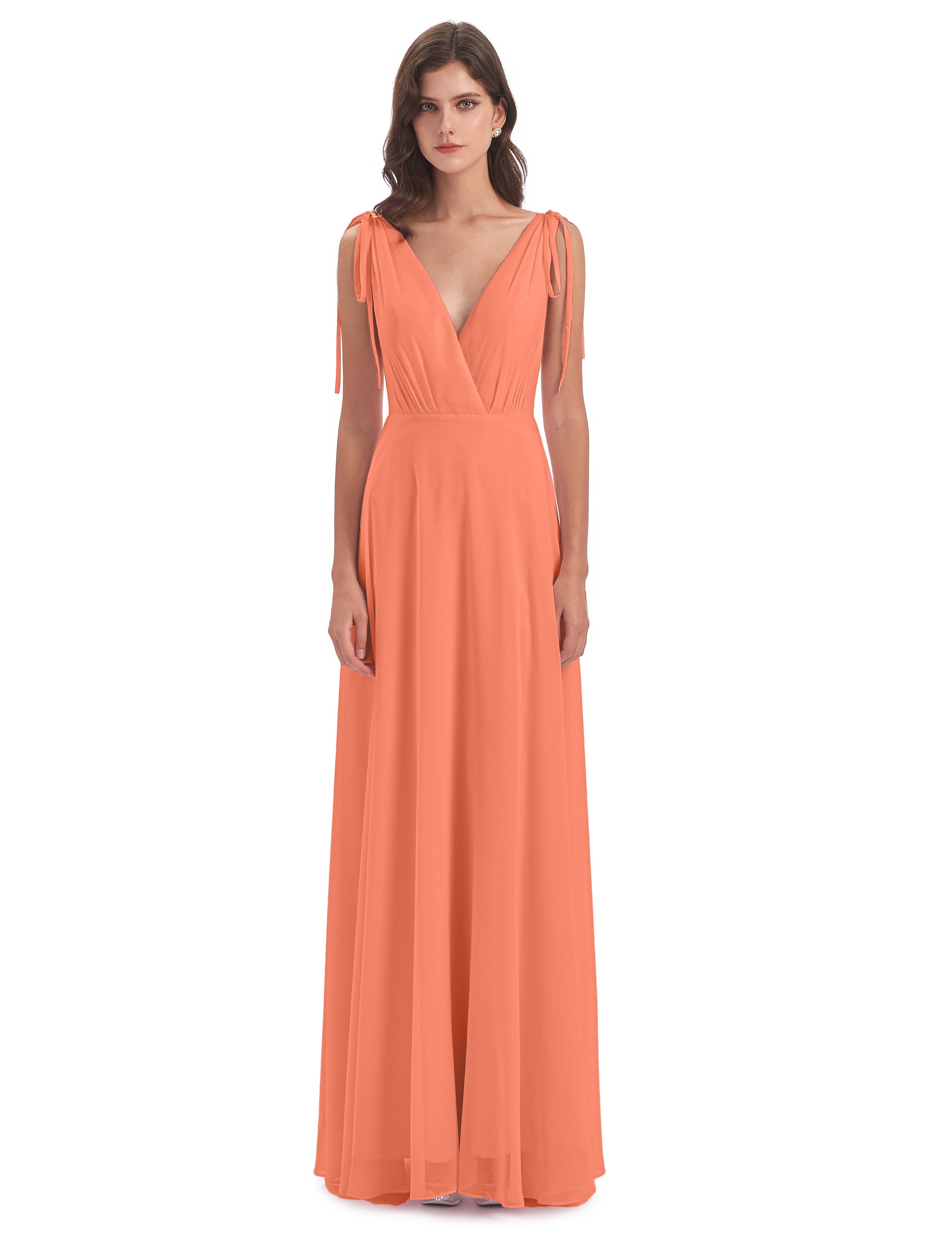Reagan Floor Length V-neck Chiffon Bridesmaid Dresses