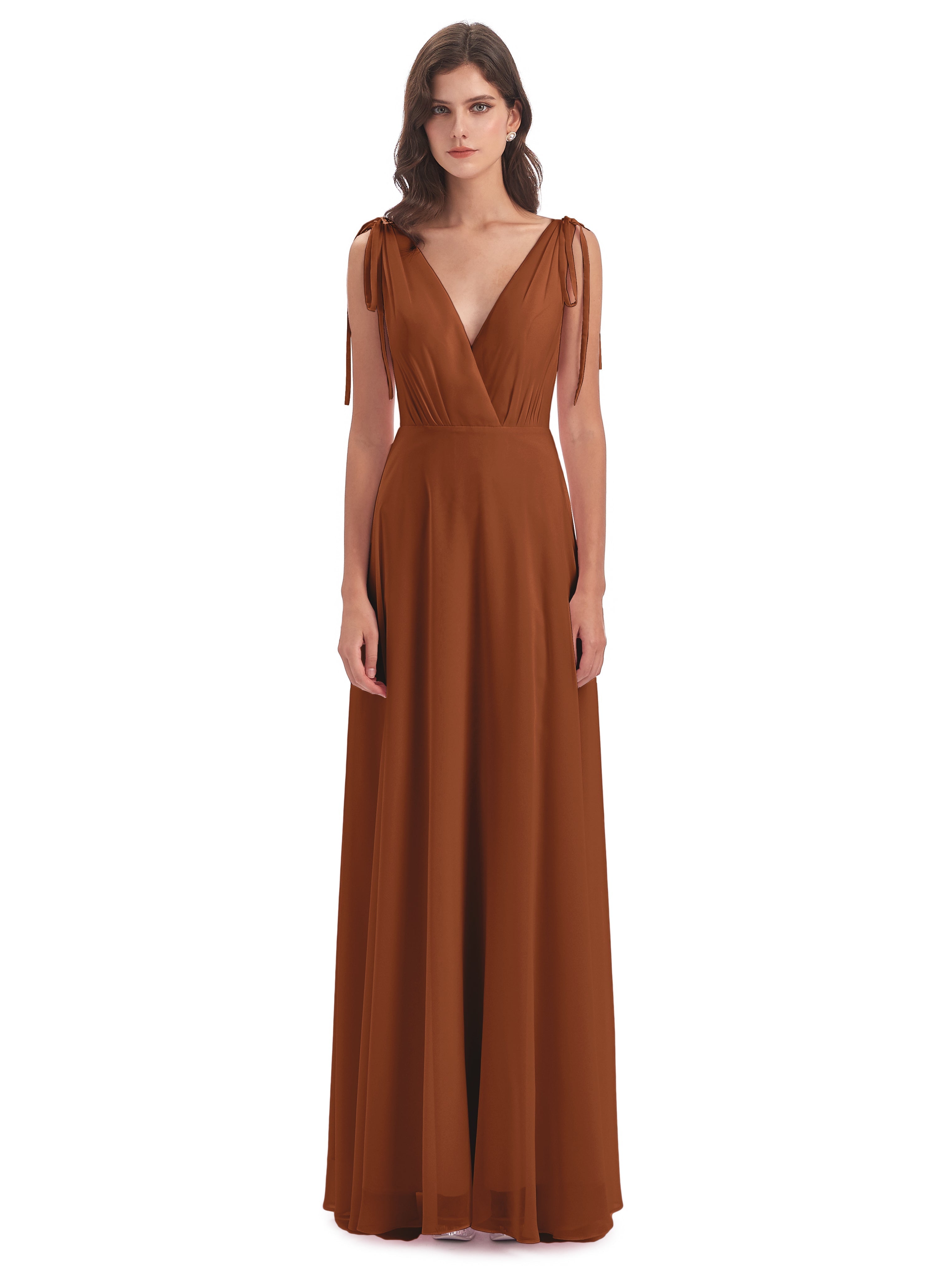 Reagan Floor Length V-neck Chiffon Bridesmaid Dresses
