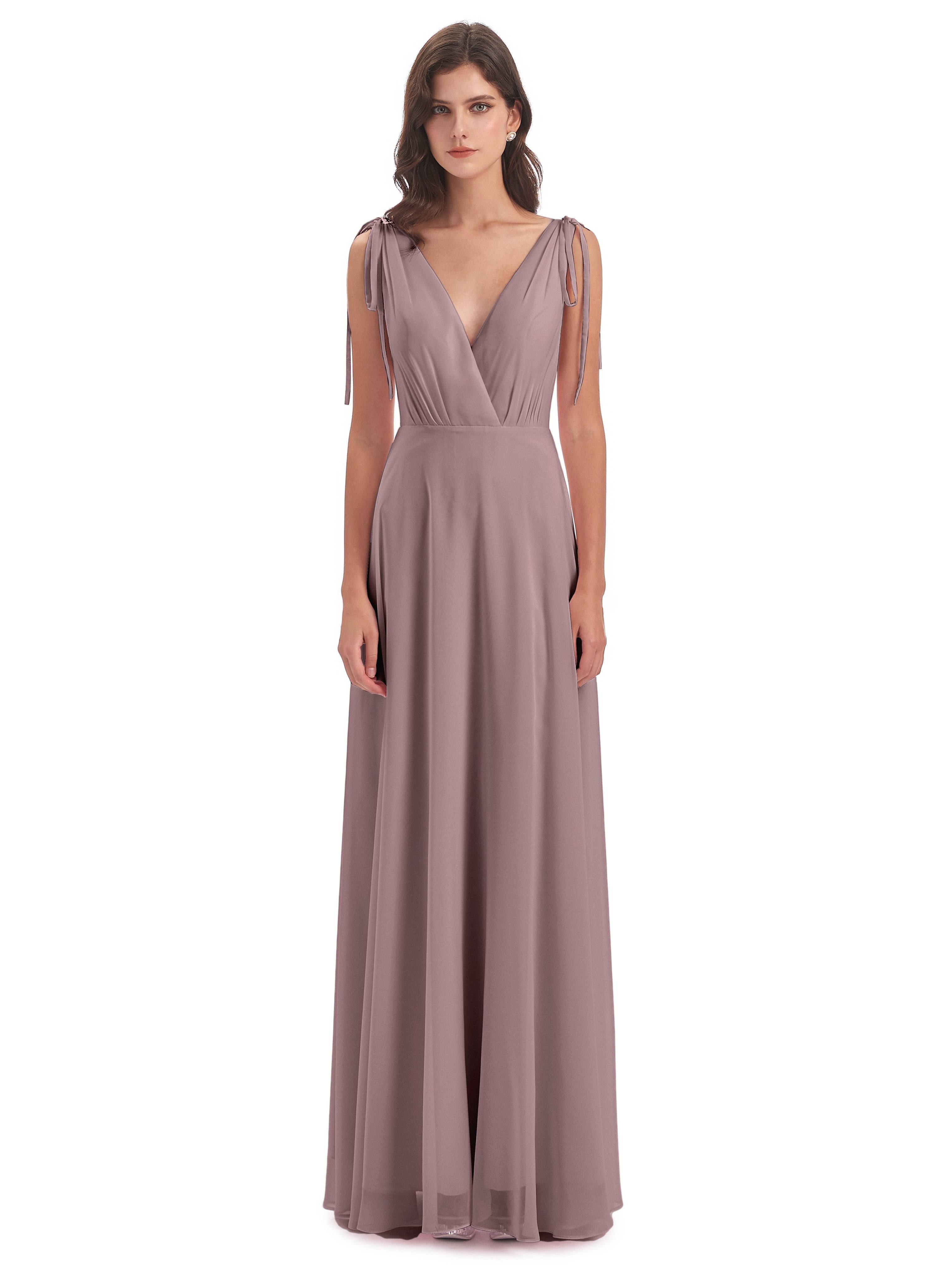 Reagan Floor Length V-neck Chiffon Bridesmaid Dresses