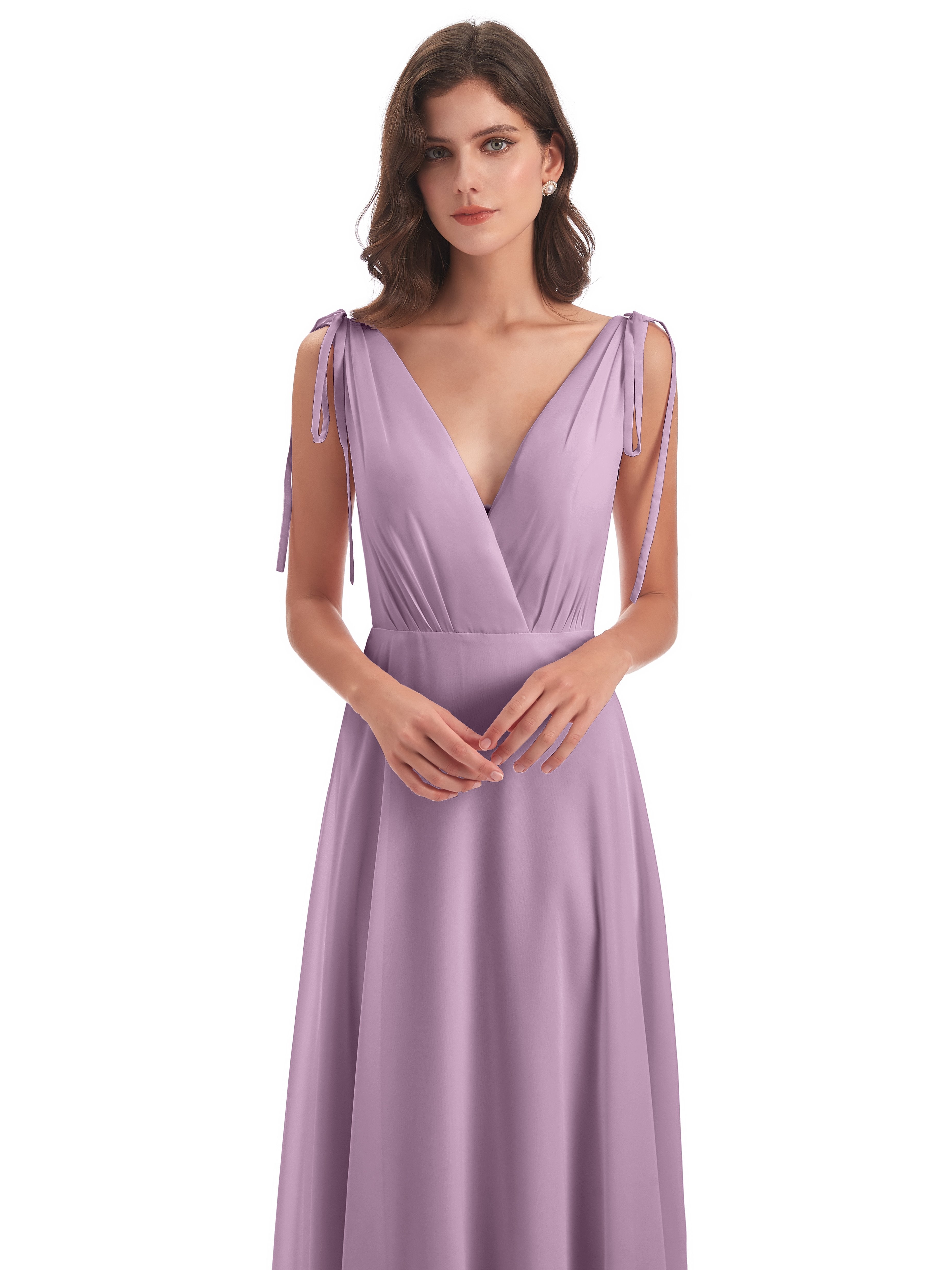 Reagan Floor Length V-neck Chiffon Bridesmaid Dresses