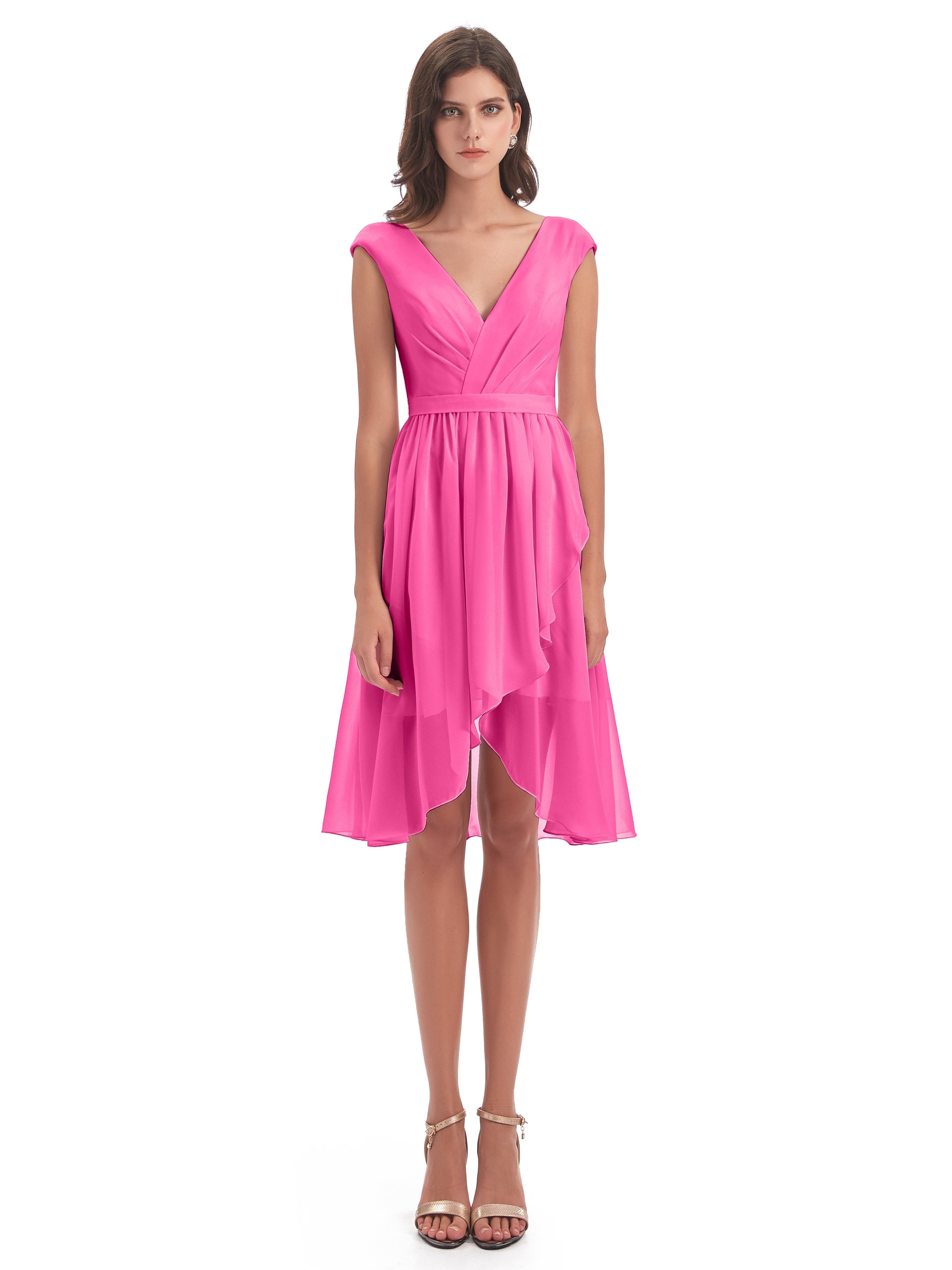 Renee Knee Length V-Neck Chiffon Bridesmaid Dresses