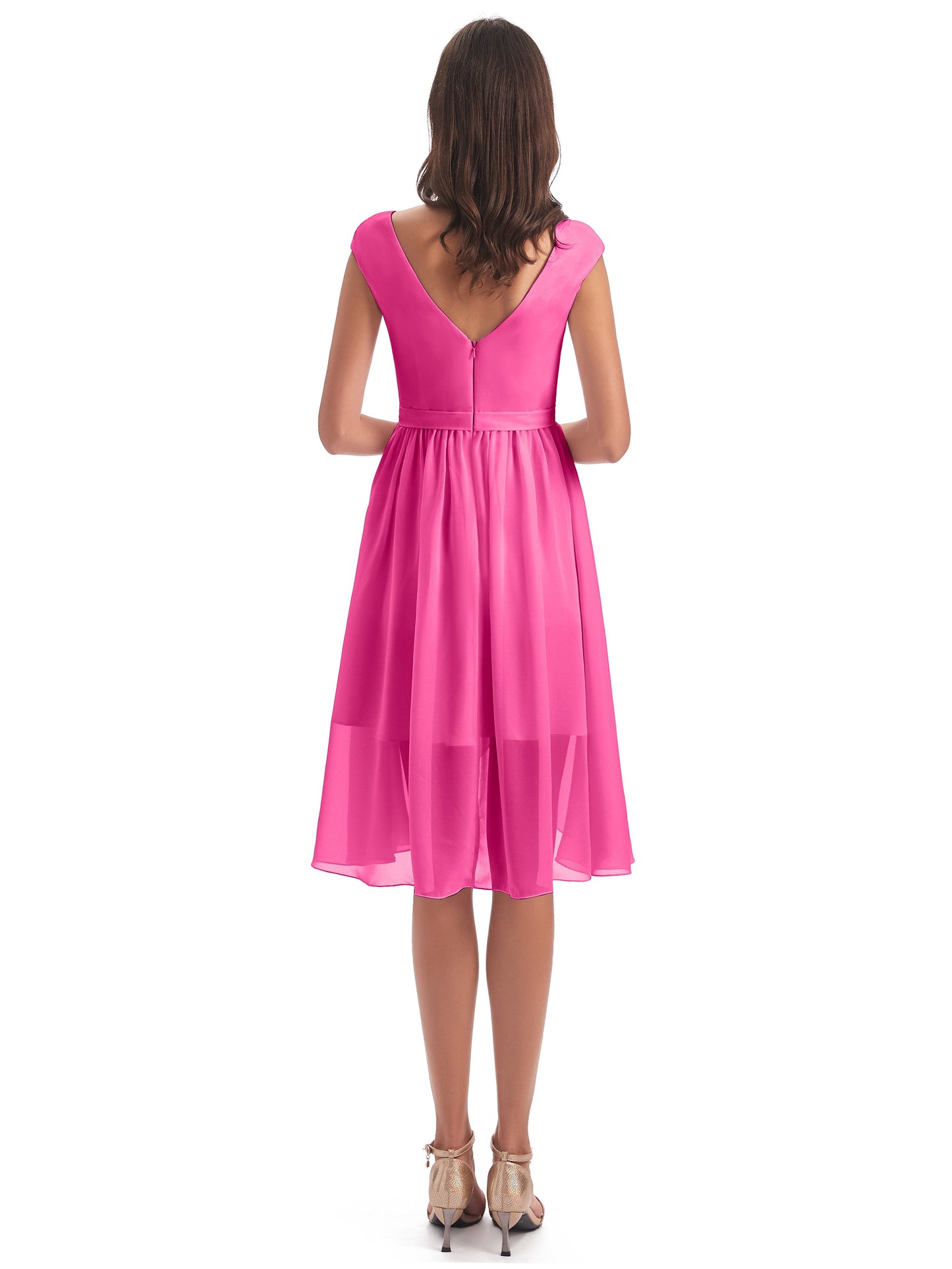 Renee Knee Length V-Neck Chiffon Bridesmaid Dresses