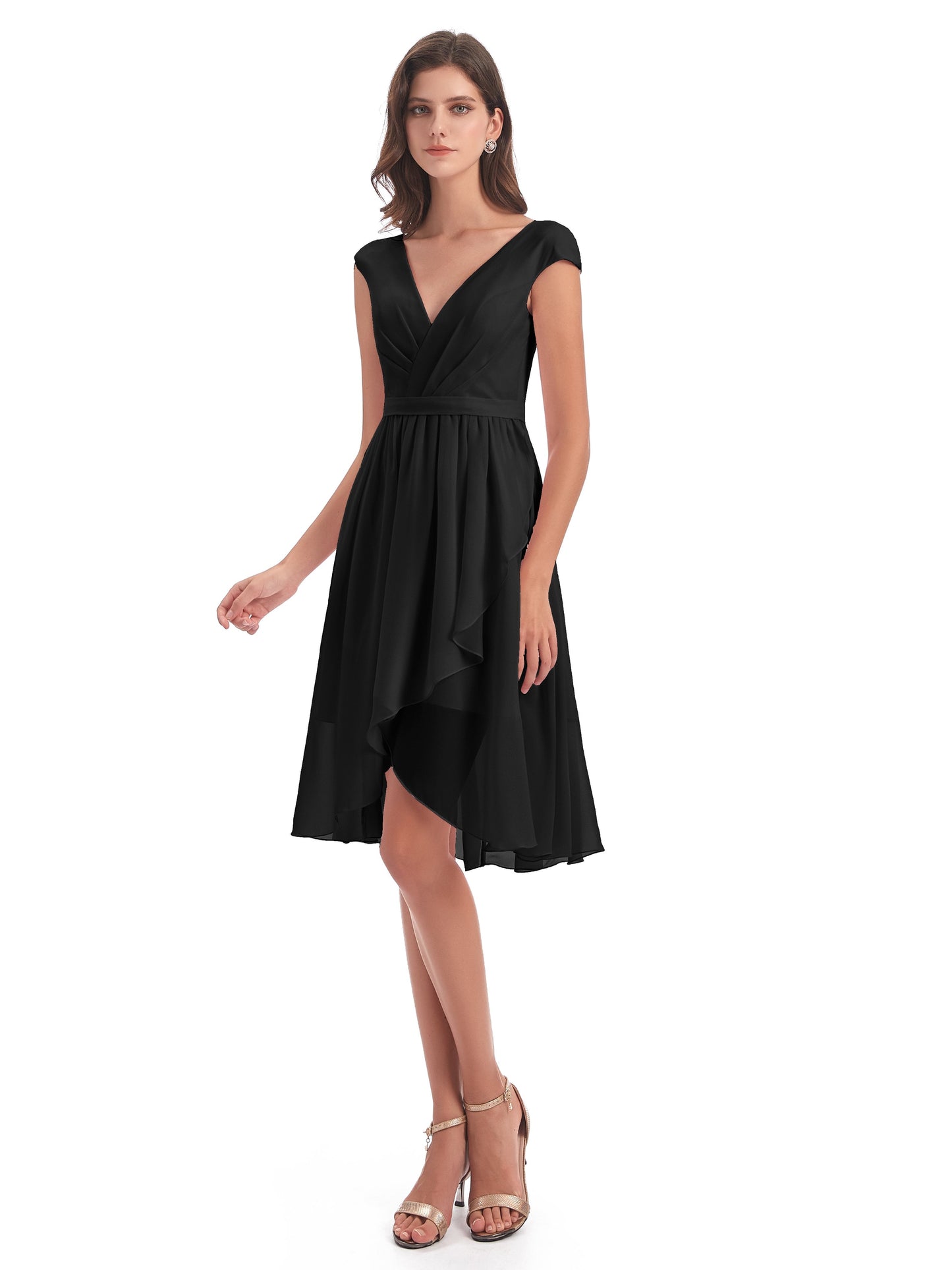 Renee Knee Length V-Neck Chiffon Bridesmaid Dresses