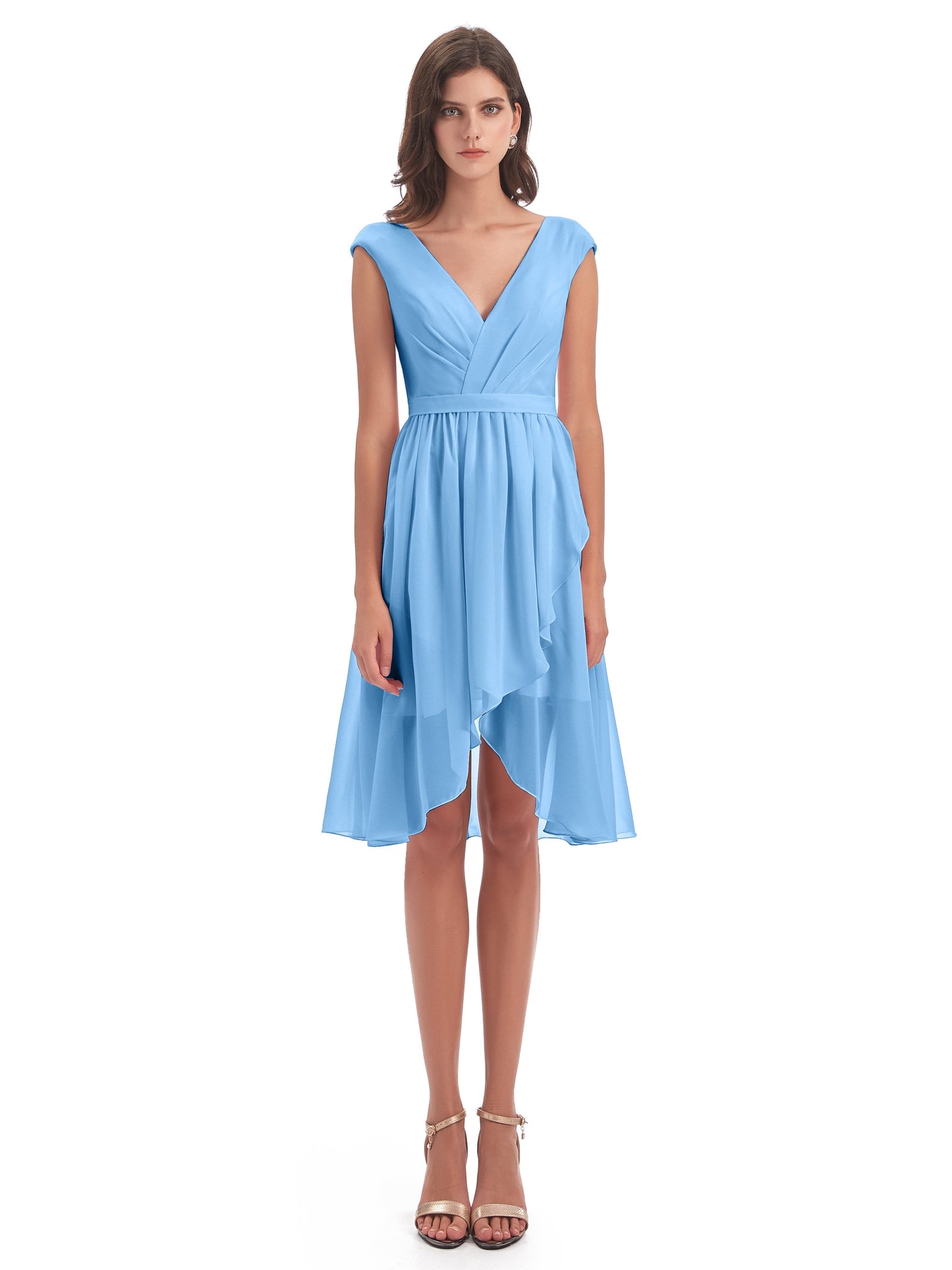 Renee Knee Length V-Neck Chiffon Bridesmaid Dresses
