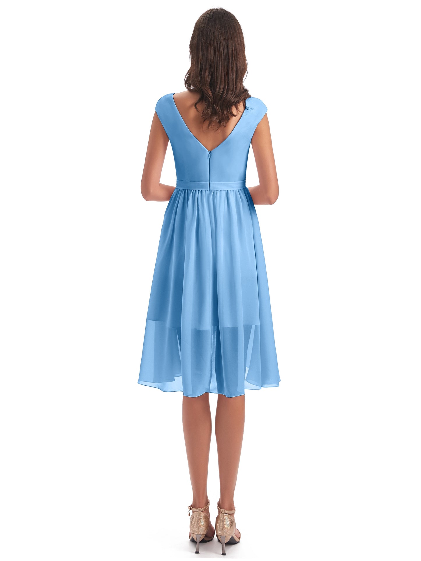 Renee Knee Length V-Neck Chiffon Bridesmaid Dresses