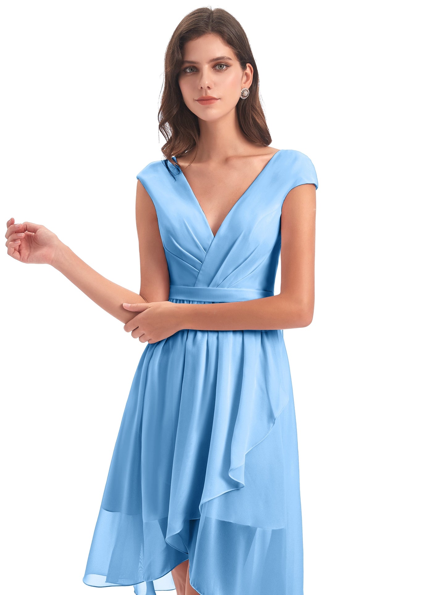 Renee Knee Length V-Neck Chiffon Bridesmaid Dresses