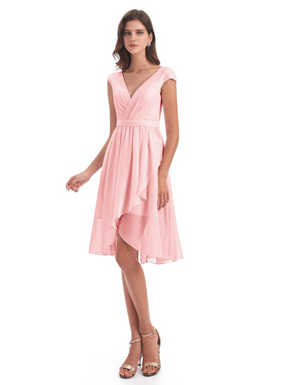 Renee Knee Length V-Neck Chiffon Bridesmaid Dresses