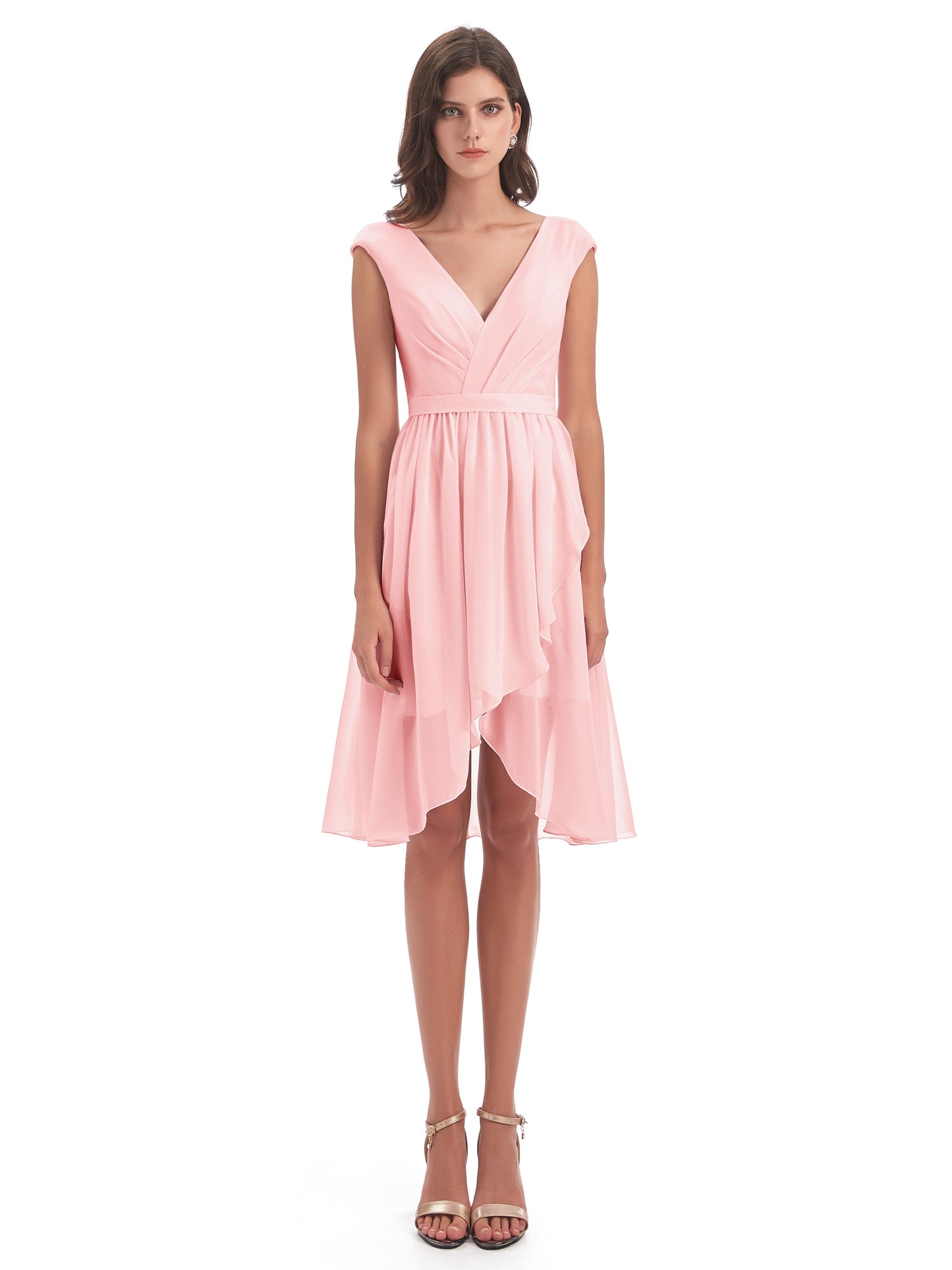 Renee Knee Length V-Neck Chiffon Bridesmaid Dresses