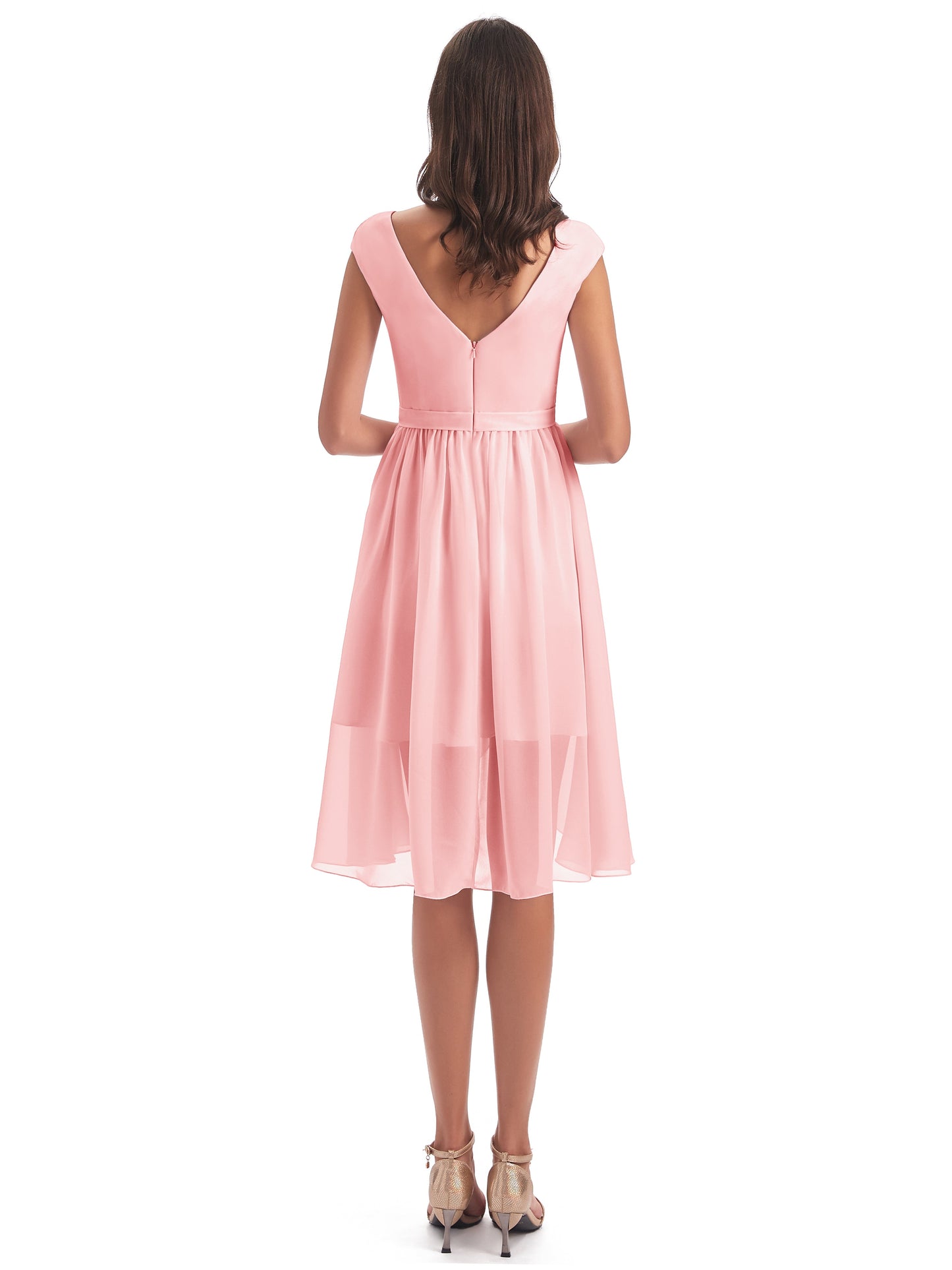 Renee Knee Length V-Neck Chiffon Bridesmaid Dresses