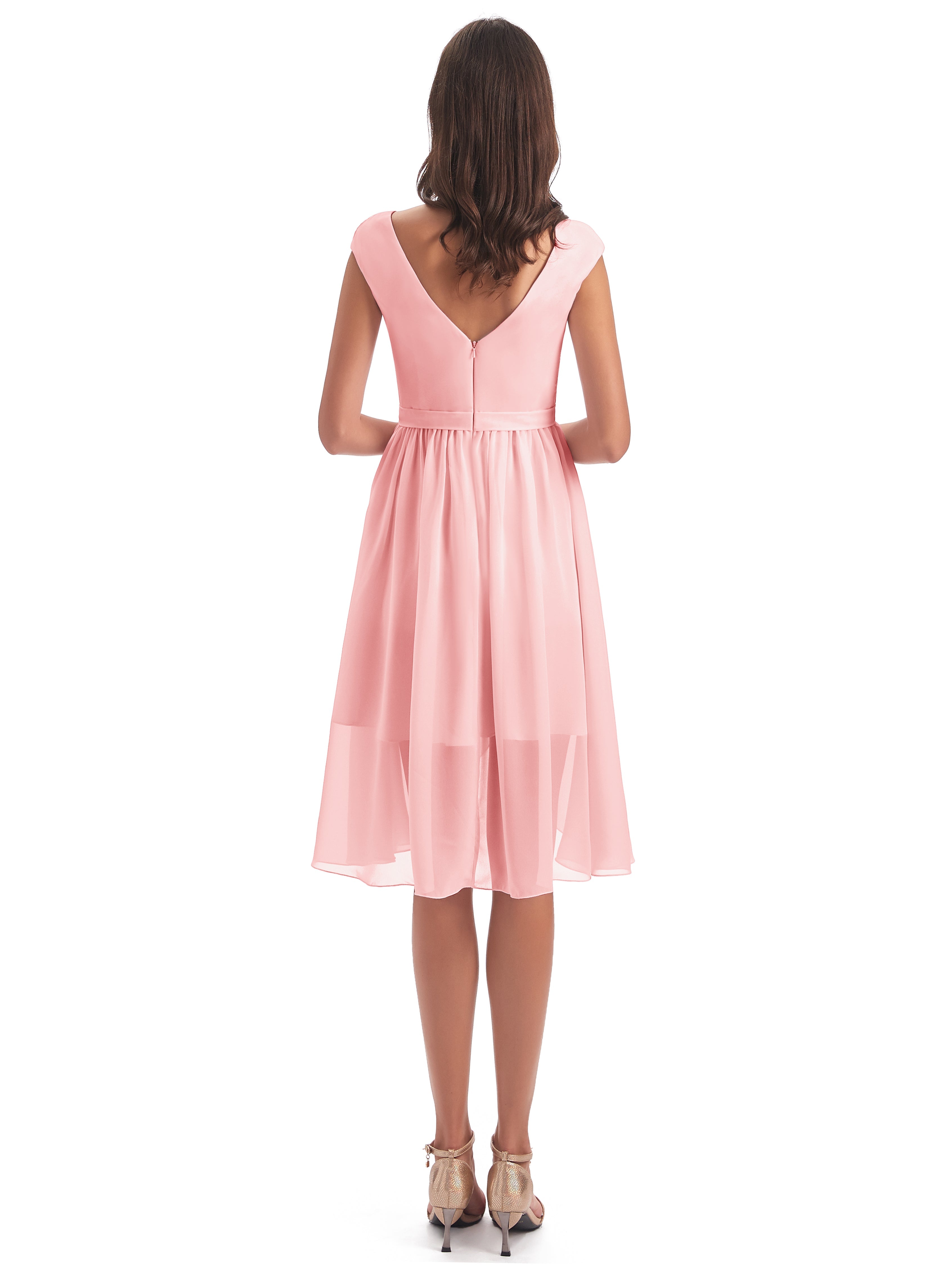 Renee Knee Length V-Neck Chiffon Bridesmaid Dresses