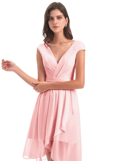 Renee Knee Length V-Neck Chiffon Bridesmaid Dresses