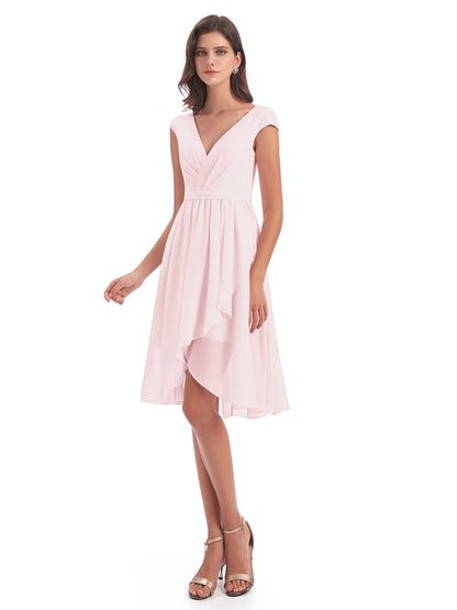 Renee Knee Length V-Neck Chiffon Bridesmaid Dresses