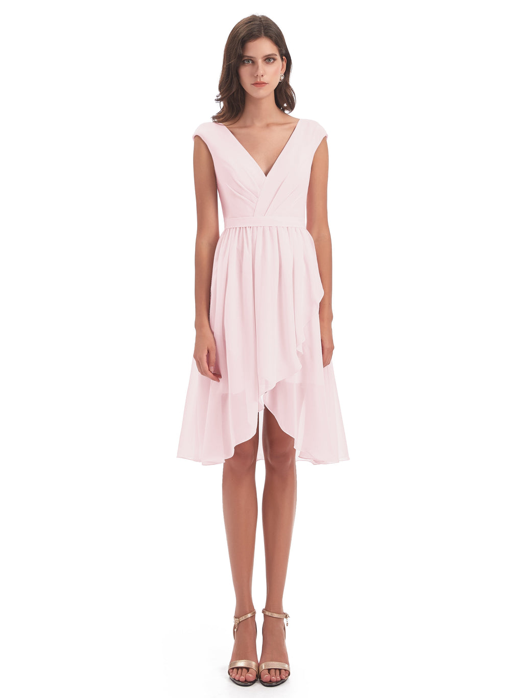 Renee Knee Length V-Neck Chiffon Bridesmaid Dresses