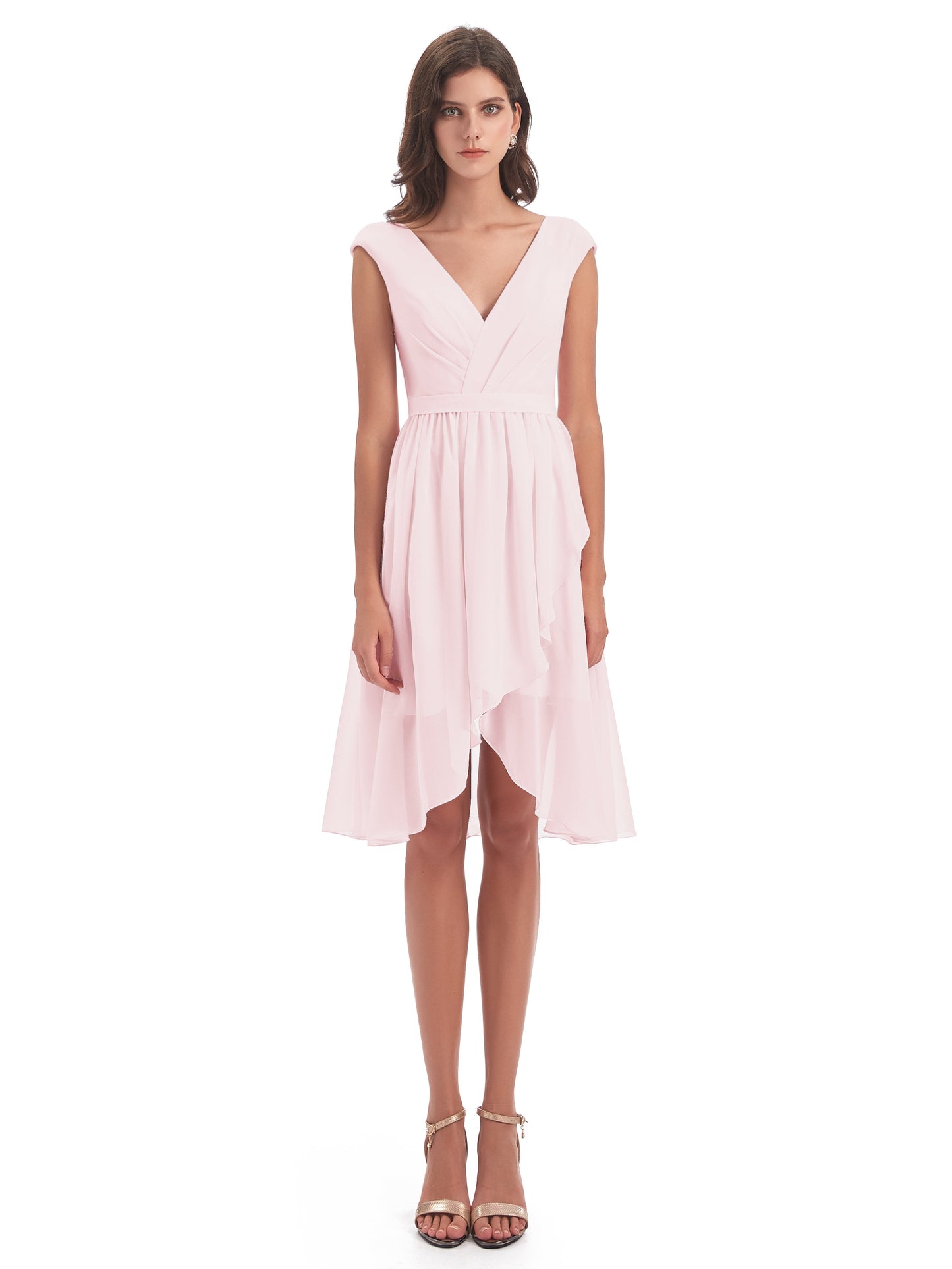 Renee Knee Length V-Neck Chiffon Bridesmaid Dresses