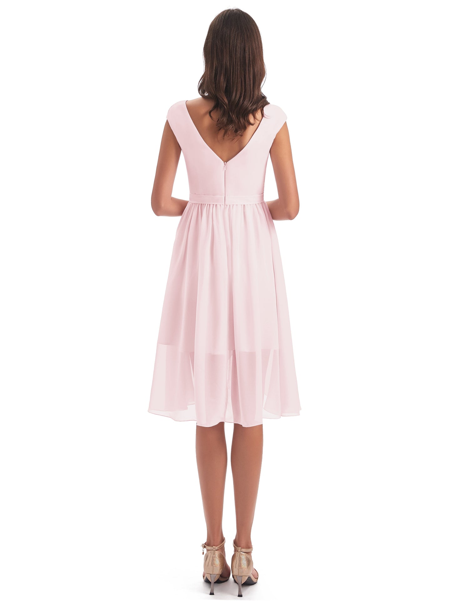 Renee Knee Length V-Neck Chiffon Bridesmaid Dresses