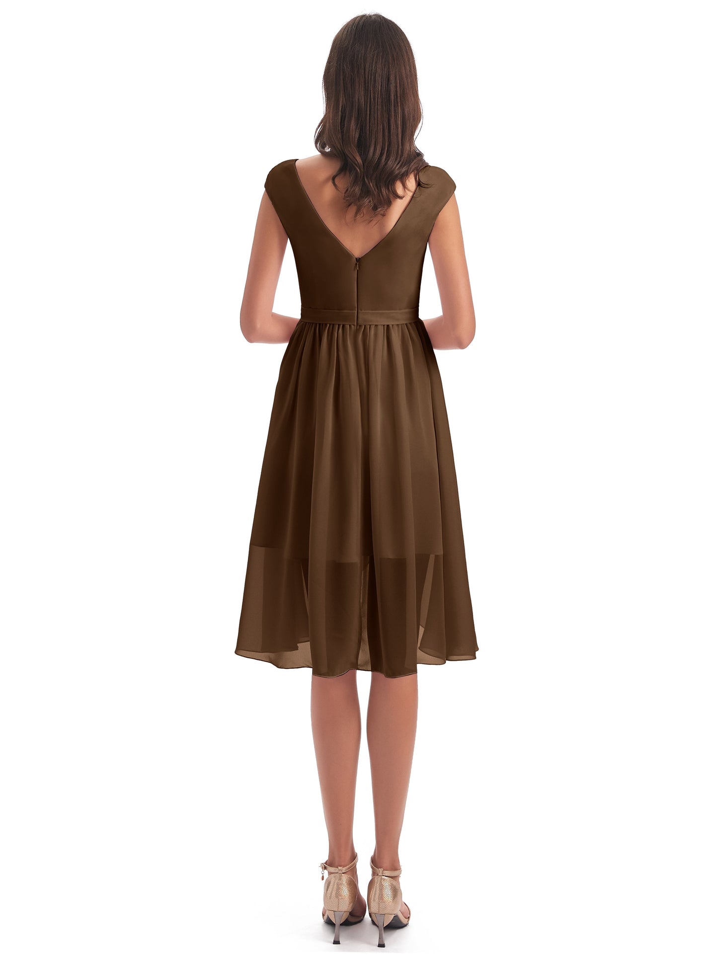 Renee Knee Length V-Neck Chiffon Bridesmaid Dresses