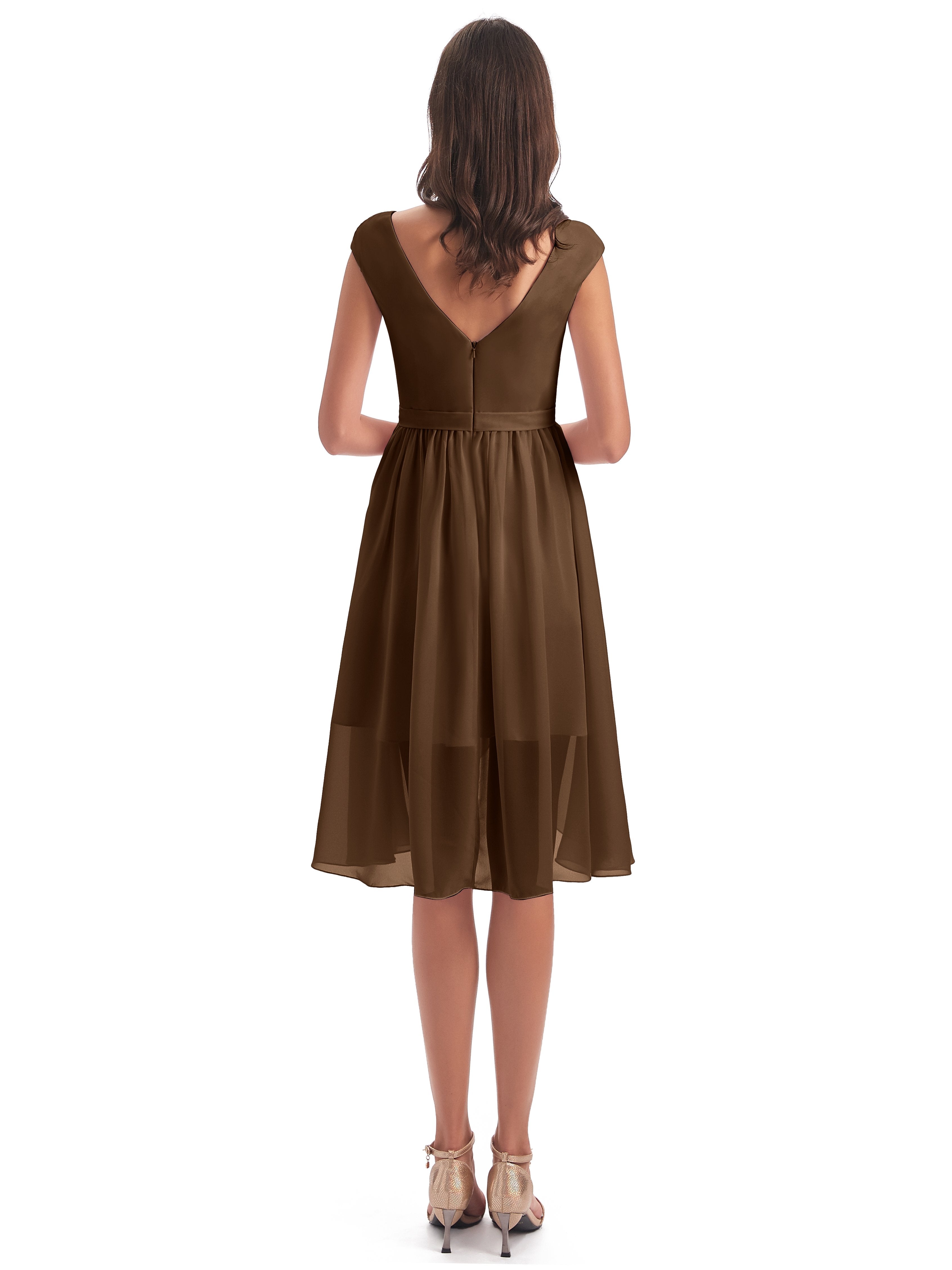 Renee Knee Length V-Neck Chiffon Bridesmaid Dresses