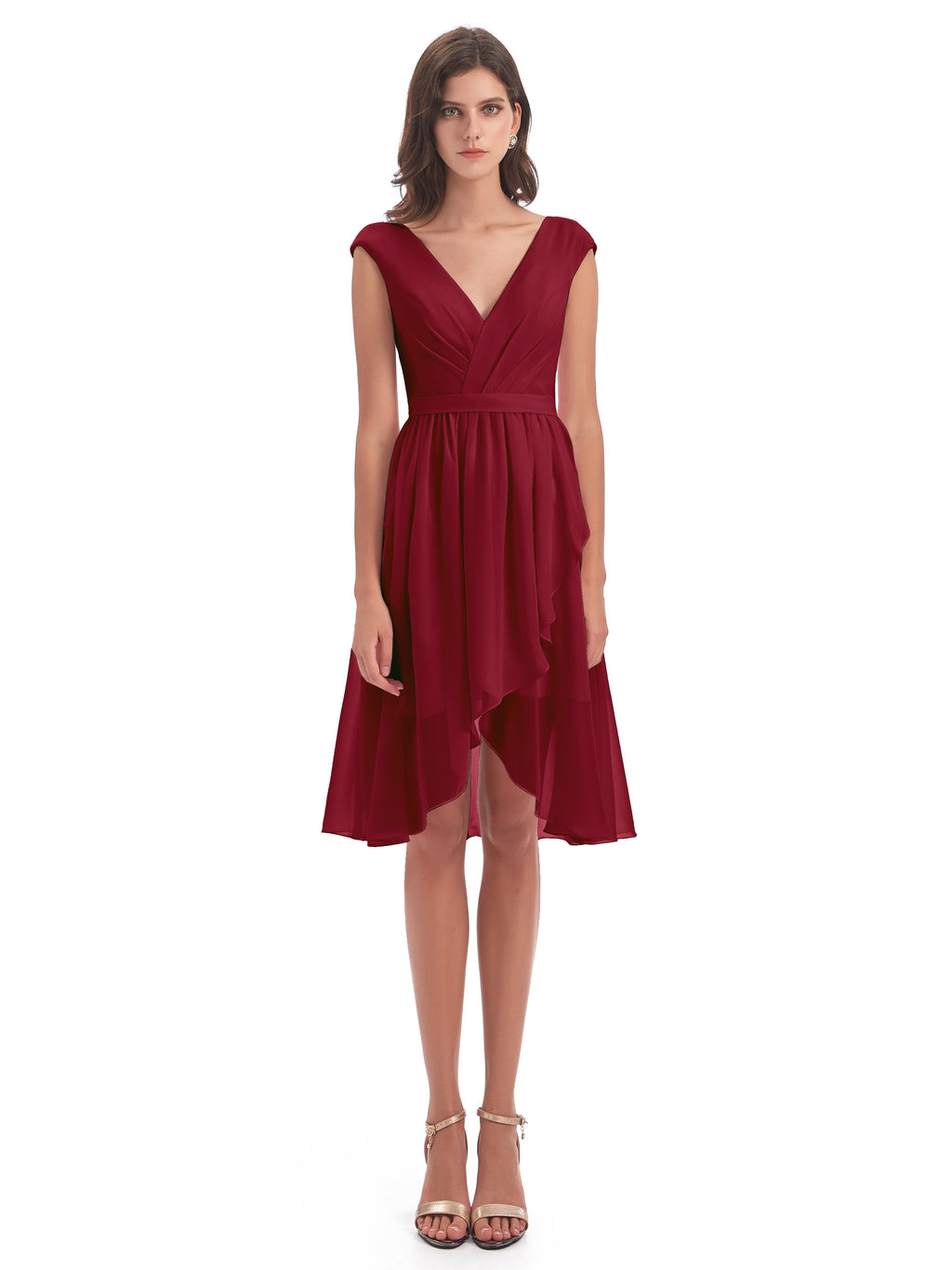 Renee Knee Length V-Neck Chiffon Bridesmaid Dresses