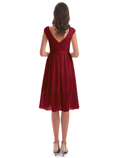 Renee Knee Length V-Neck Chiffon Bridesmaid Dresses